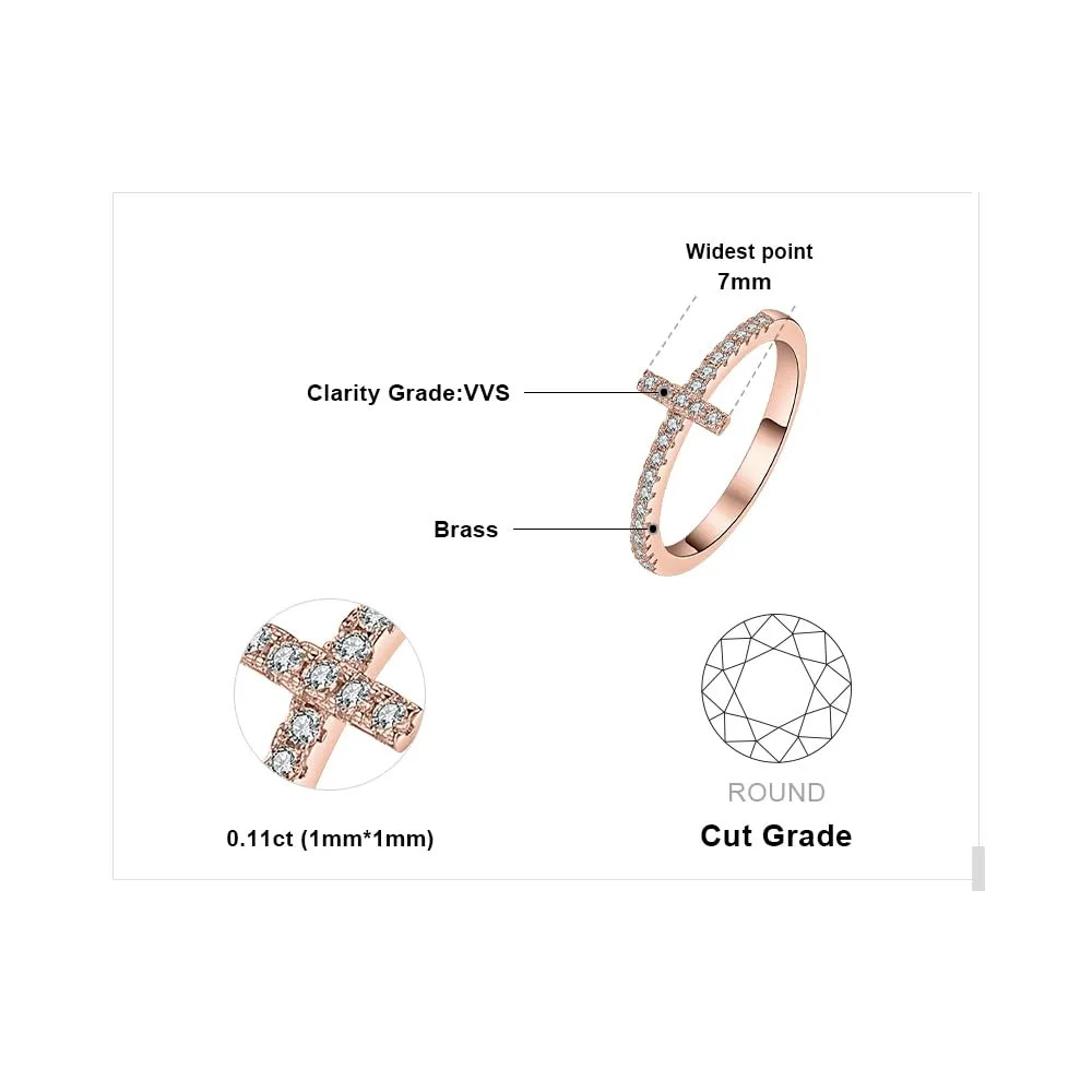 JewelryPalace Anello Donna placcato oro rosa 14K con Croce Laterale e Diamanti Simulati, Misura 18.5 - immagine 2