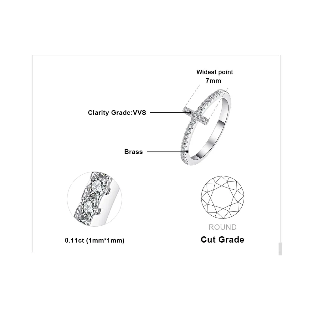 JewelryPalace Anello Donna Placcato Oro Bianco 14K con Croce Laterale e Diamanti Simulati, Misura 22 - immagine 2