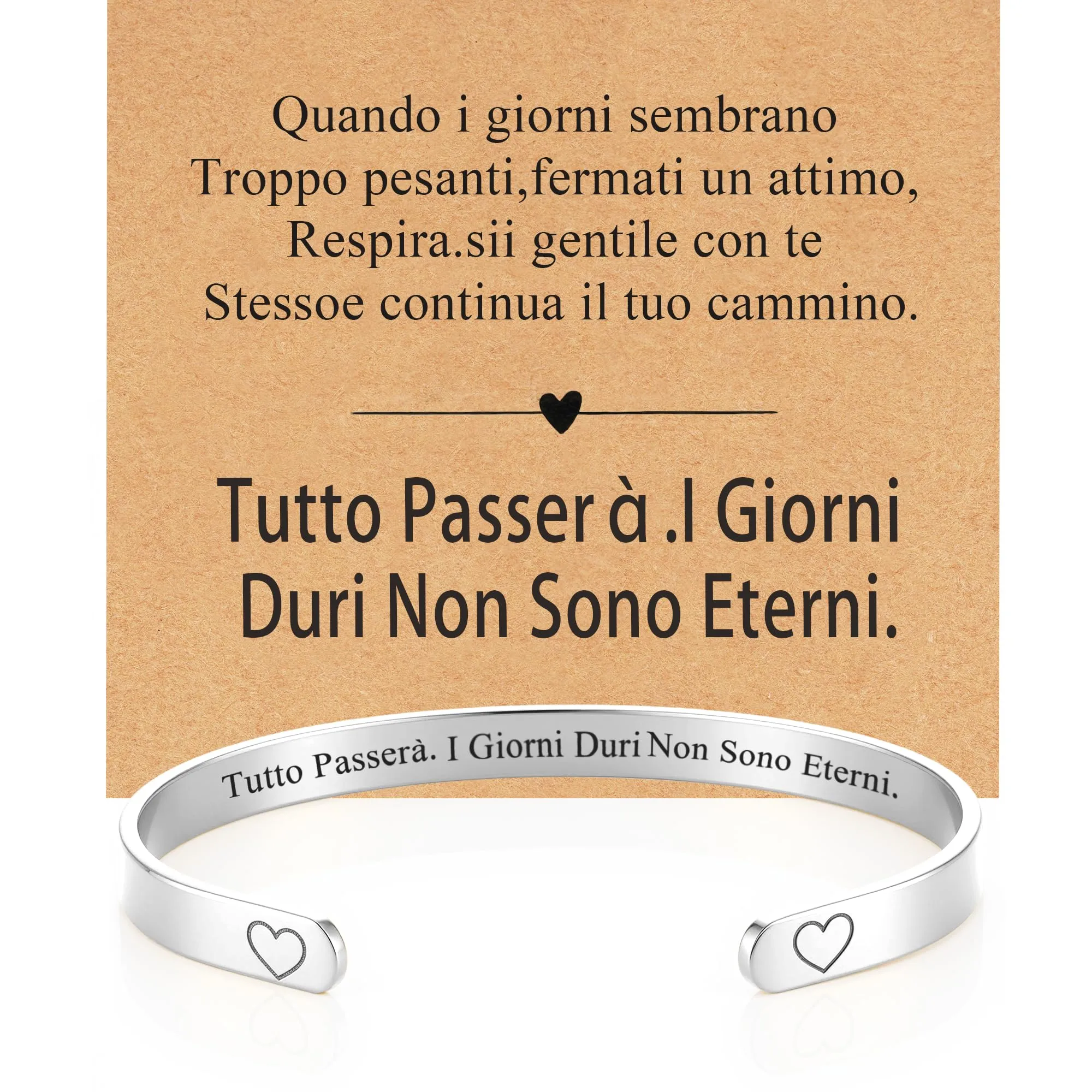 Rajputana Bracciale Donna in Acciaio Argento con Frase Tutto Passerà - immagine 1