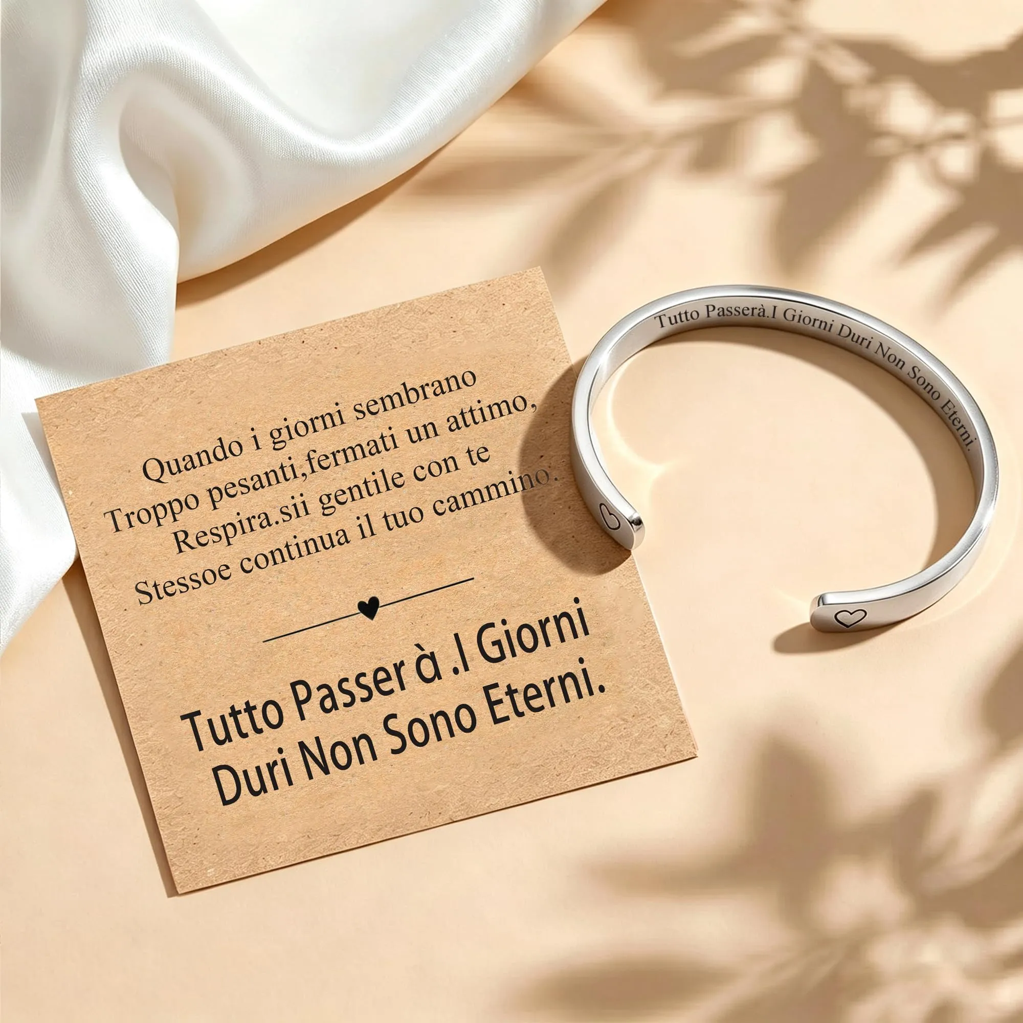 Rajputana Bracciale Donna in Acciaio Argento con Frase Tutto Passerà - immagine 4