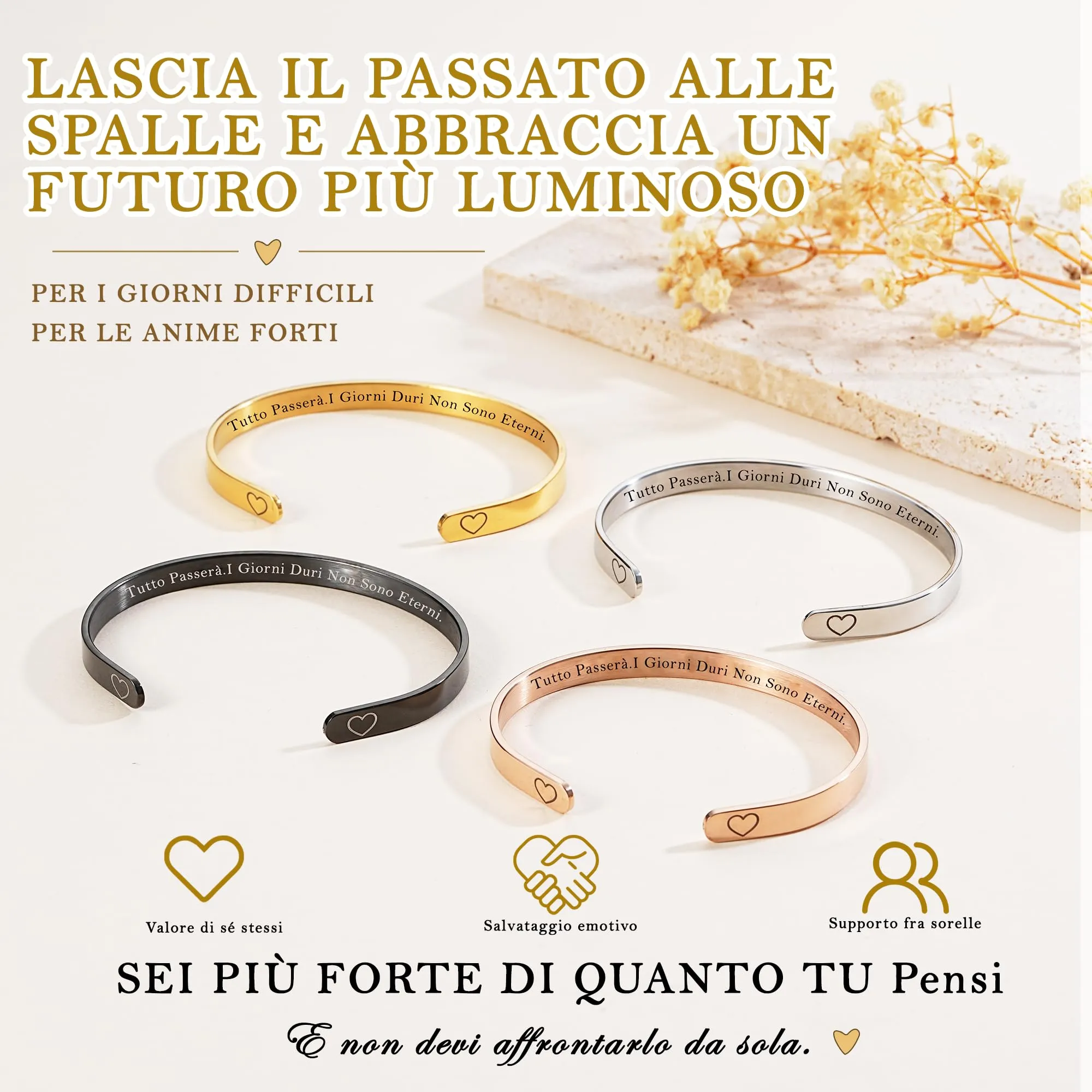 Rajputana Bracciale Donna in Acciaio Argento con Frase Tutto Passerà - immagine 5