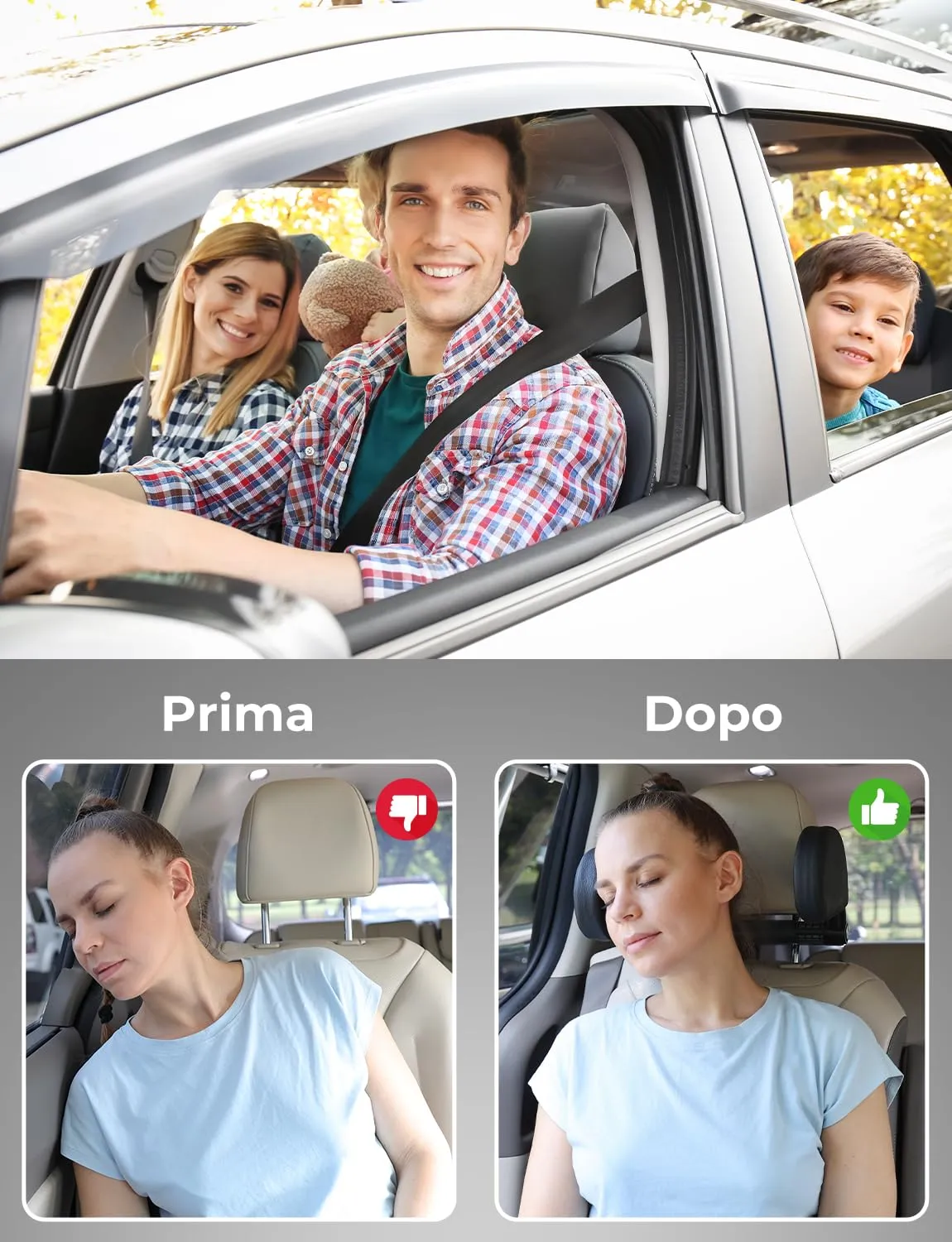 oasser Poggiatesta Auto Regolabile 360° per Bambini e Adulti CA1 Nero - immagine 2