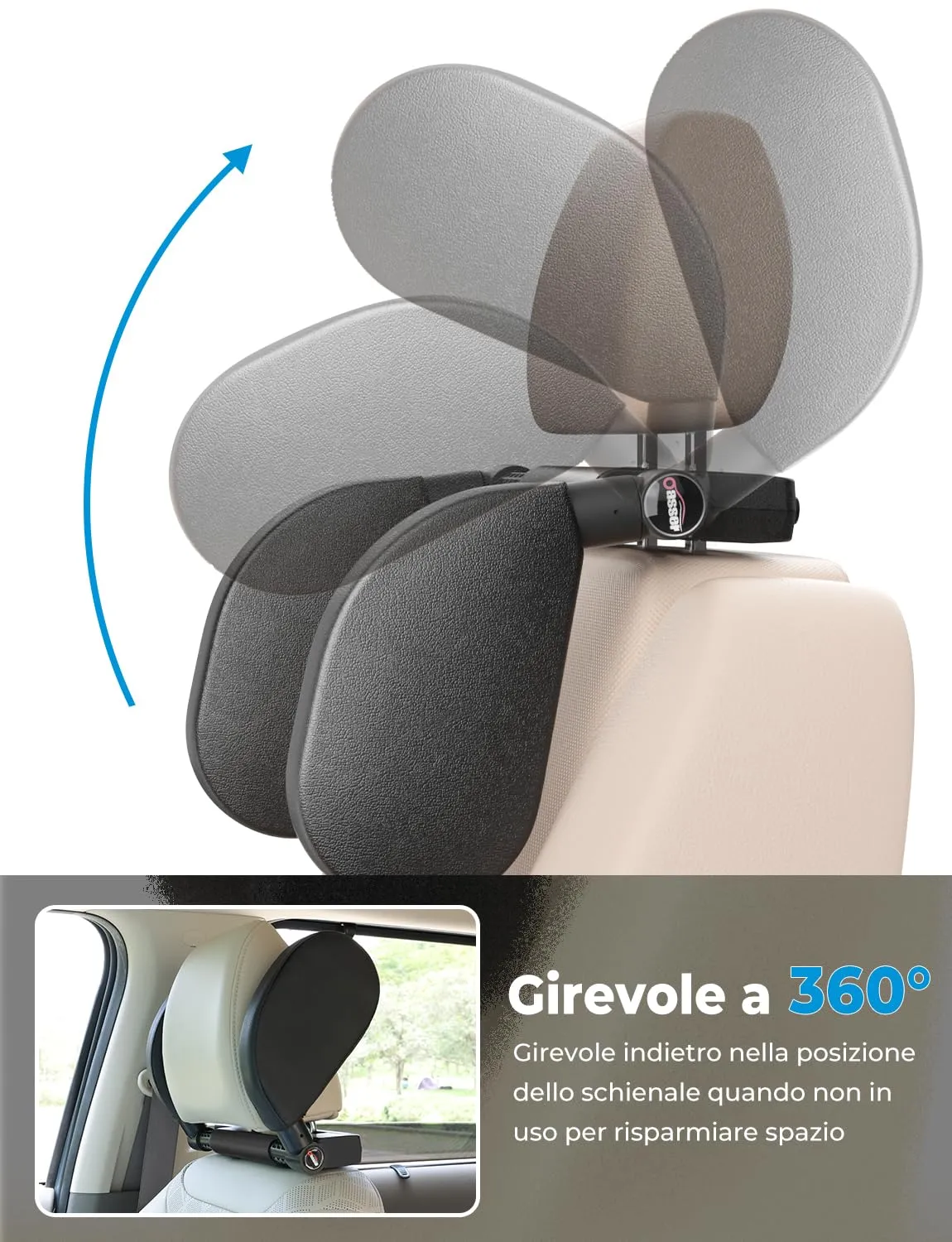 oasser Poggiatesta Auto Regolabile 360° per Bambini e Adulti CA1 Nero - immagine 5