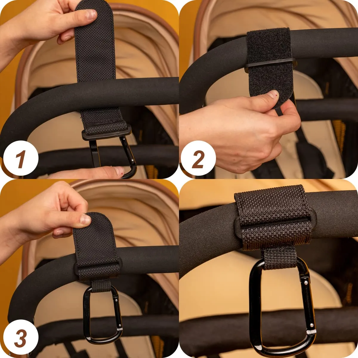 MaCla Ganci Passeggino Universali in Alluminio con Chiusura in Velcro, 4 Pezzi - immagine 3