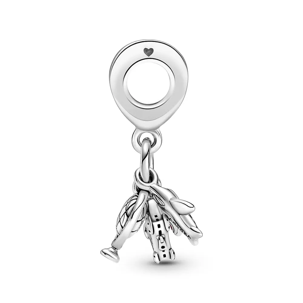 Pandora Ciondolo in argento 925 con smalto rosa a forma di aeroplano, globo e valigia 799435C01 - immagine 3
