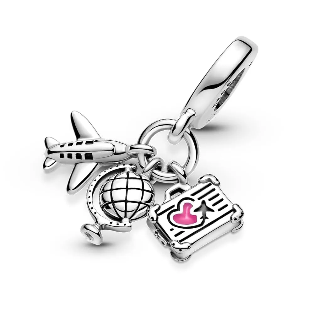 Pandora Ciondolo in argento 925 con smalto rosa a forma di aeroplano, globo e valigia 799435C01 - immagine 4