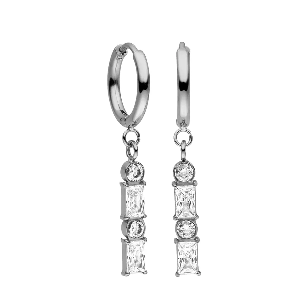 Purelei Orecchini Powder in acciaio inossidabile con pietre preziose, Cerchi 14 mm (Argento) - immagine 1