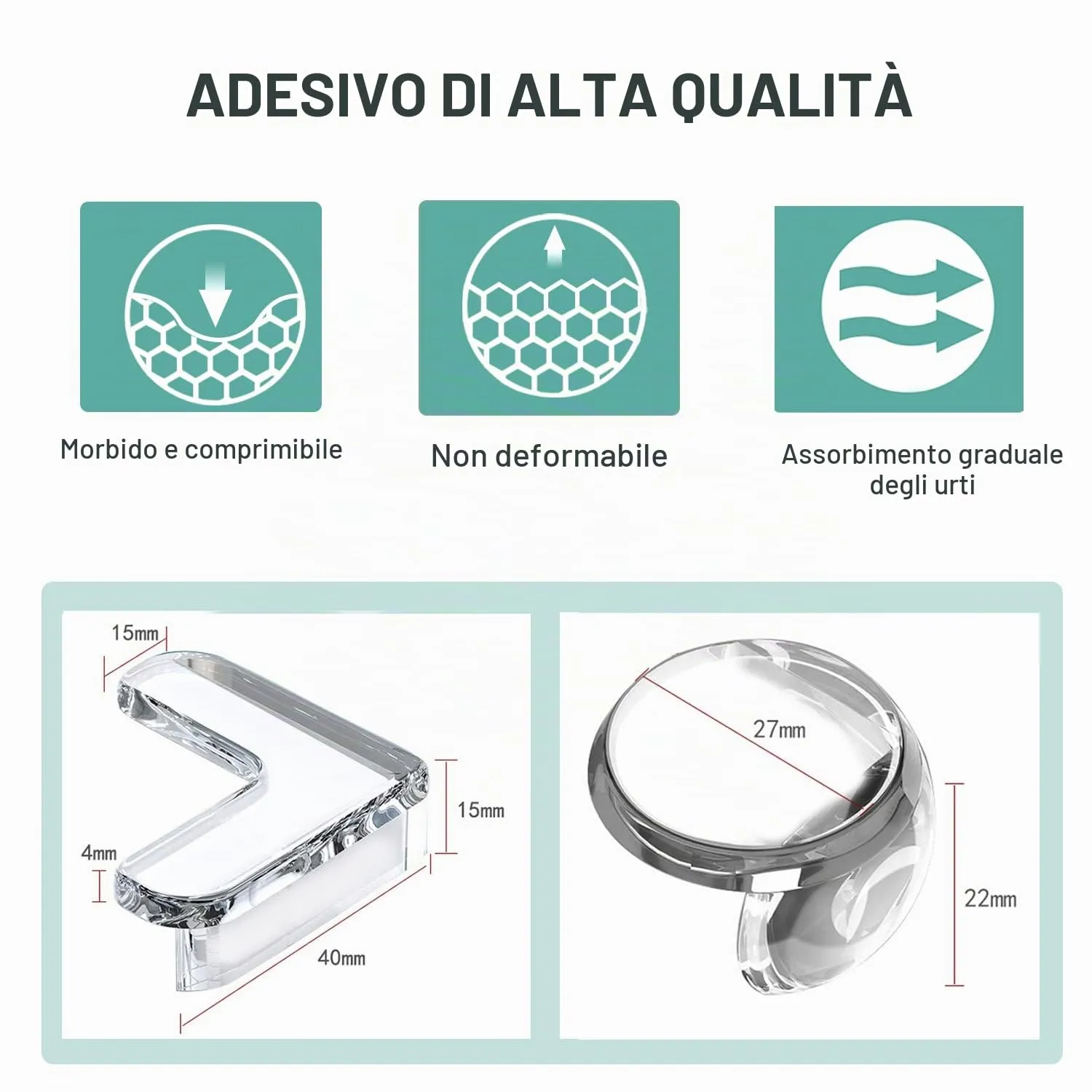 KIHONI Paraspigoli Bambini 20 Pezzi Trasparenti in Gomma PVC per Tavoli e Mobili - immagine 3