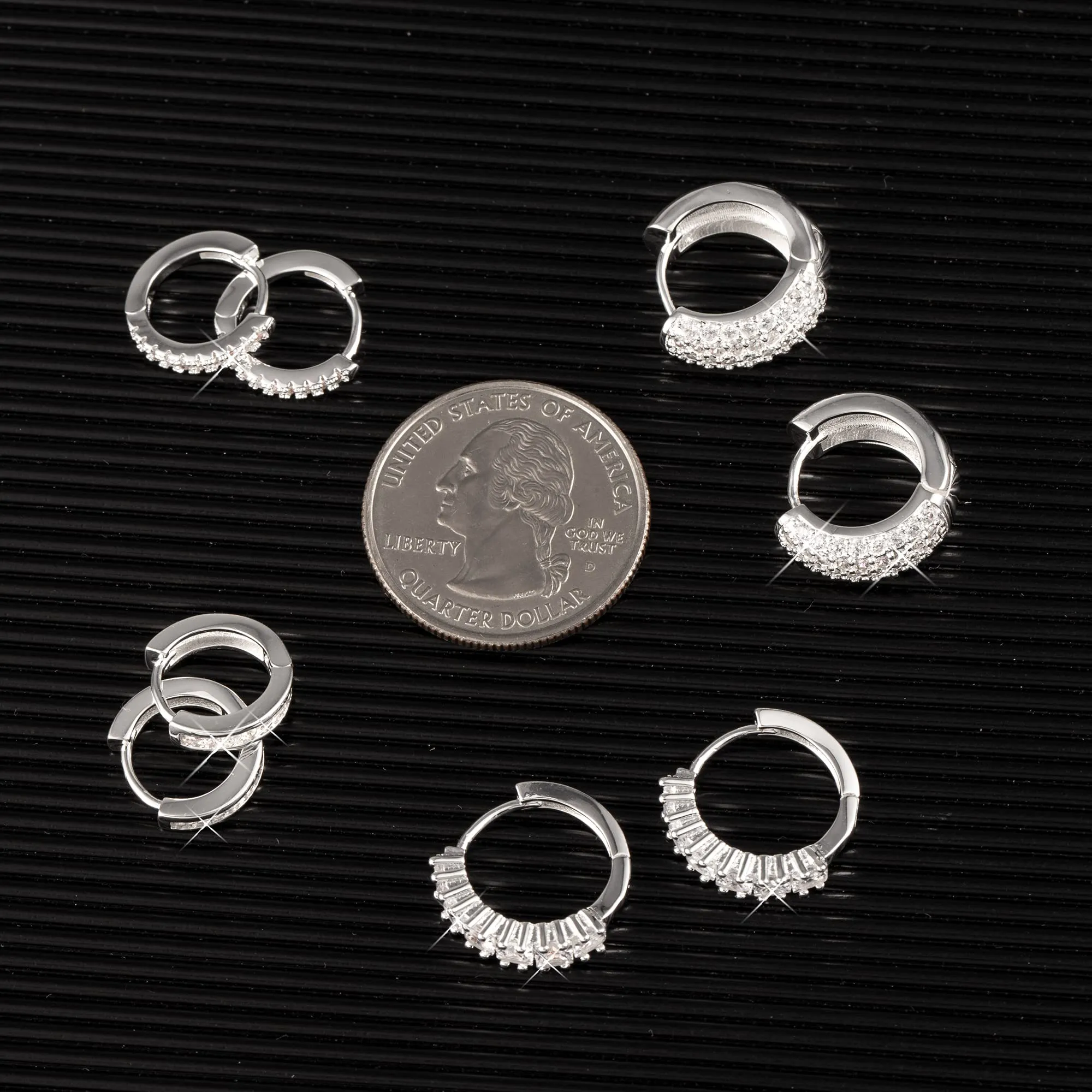 ALEXCRAFT Set Orecchini a Cerchio Huggie Argentati con Zirconi, 4 Paia - immagine 6