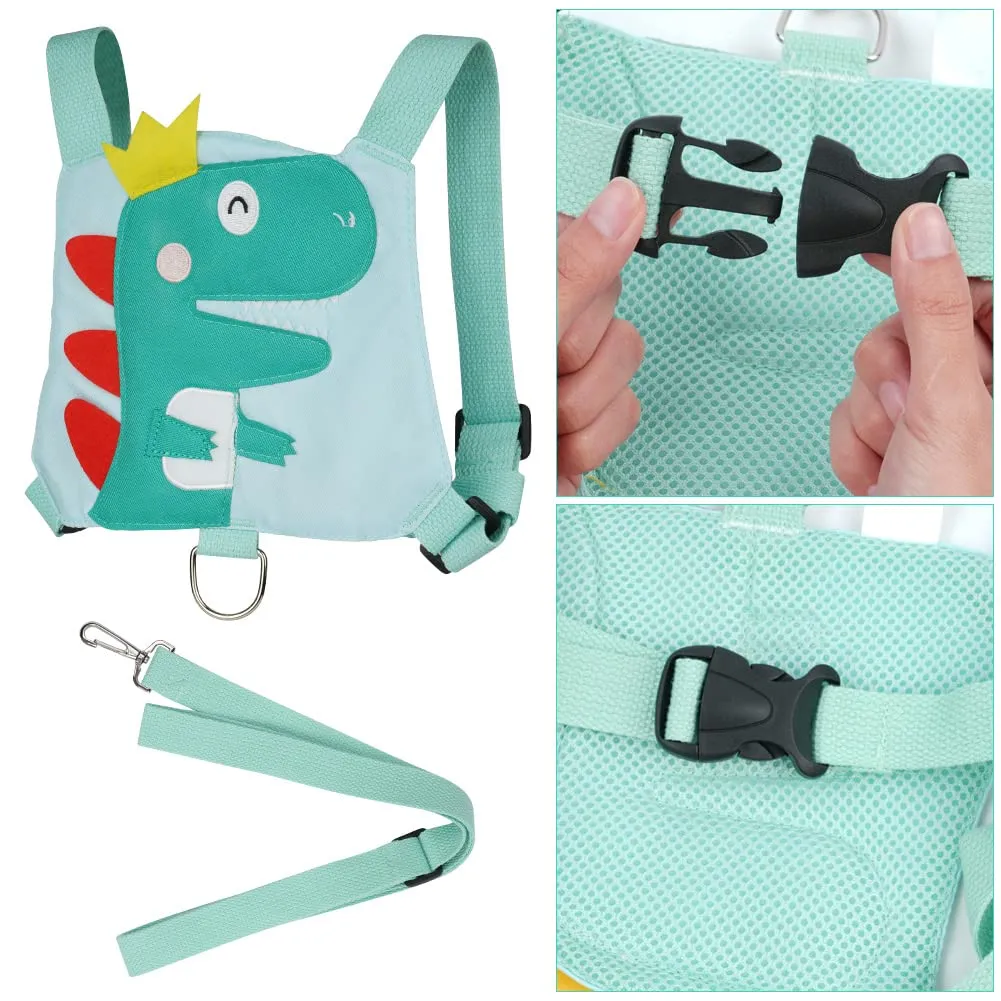 Aomig Imbracatura di Sicurezza per Bambini, Guinzaglio Anti-Loss, Dinosauro Verde - immagine 4