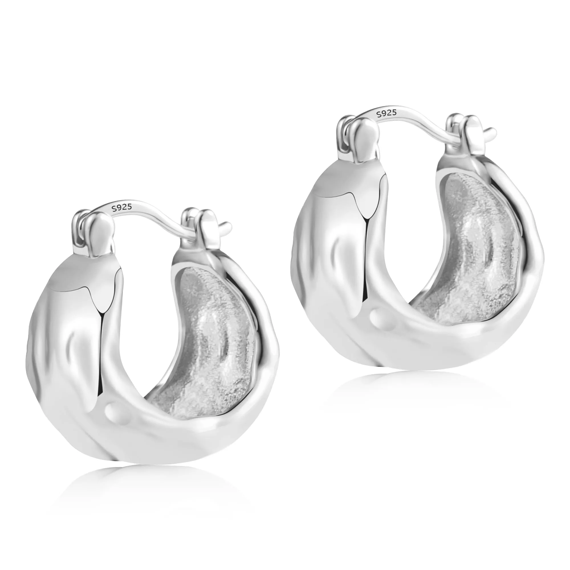 KISSPAT Orecchini a Cerchio Chunky in Argento Martellato, 19.5 mm - immagine 2