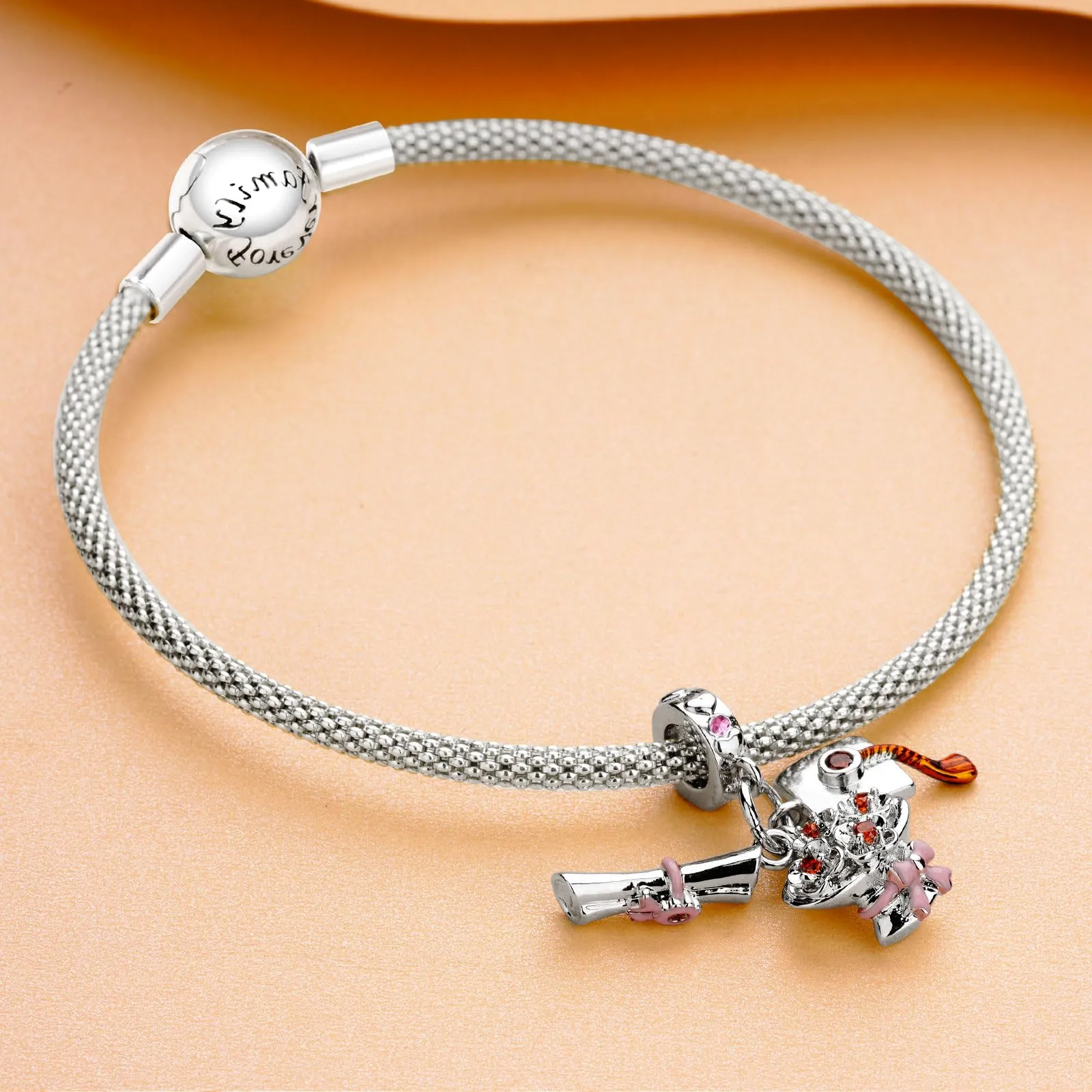 Rimgoris Charm in Argento Sterling 925 Cappello di Laurea con Fiore e Diploma per Bracciali e Collane da Donna - immagine 3