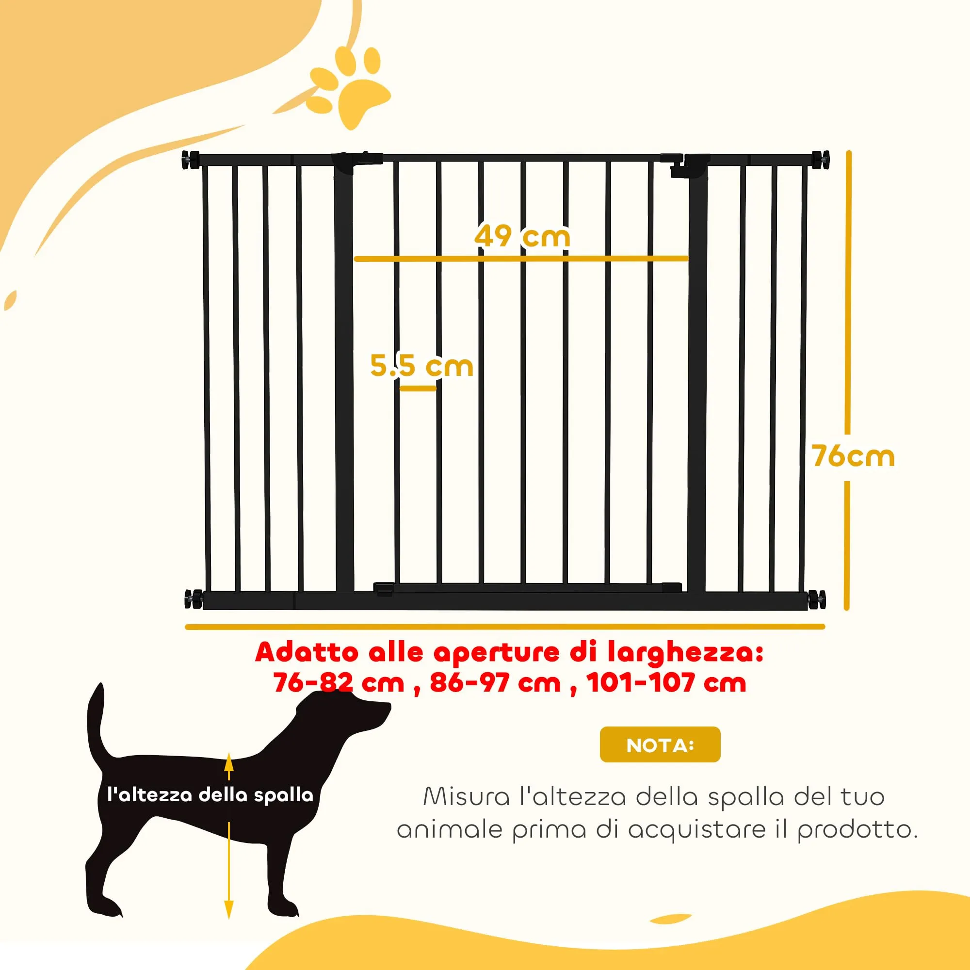 PawHut Cancellino per Cani Estensibile 76-107 cm Nero - immagine 3