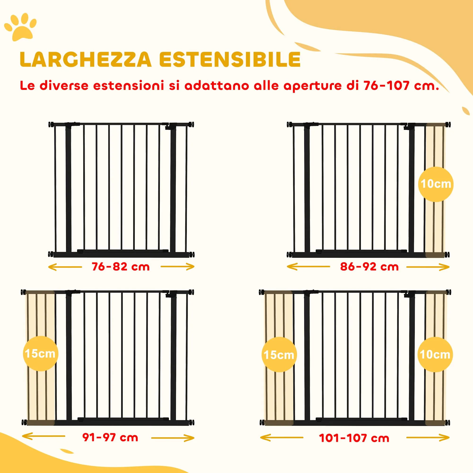 PawHut Cancellino per Cani Estensibile 76-107 cm Nero - immagine 4