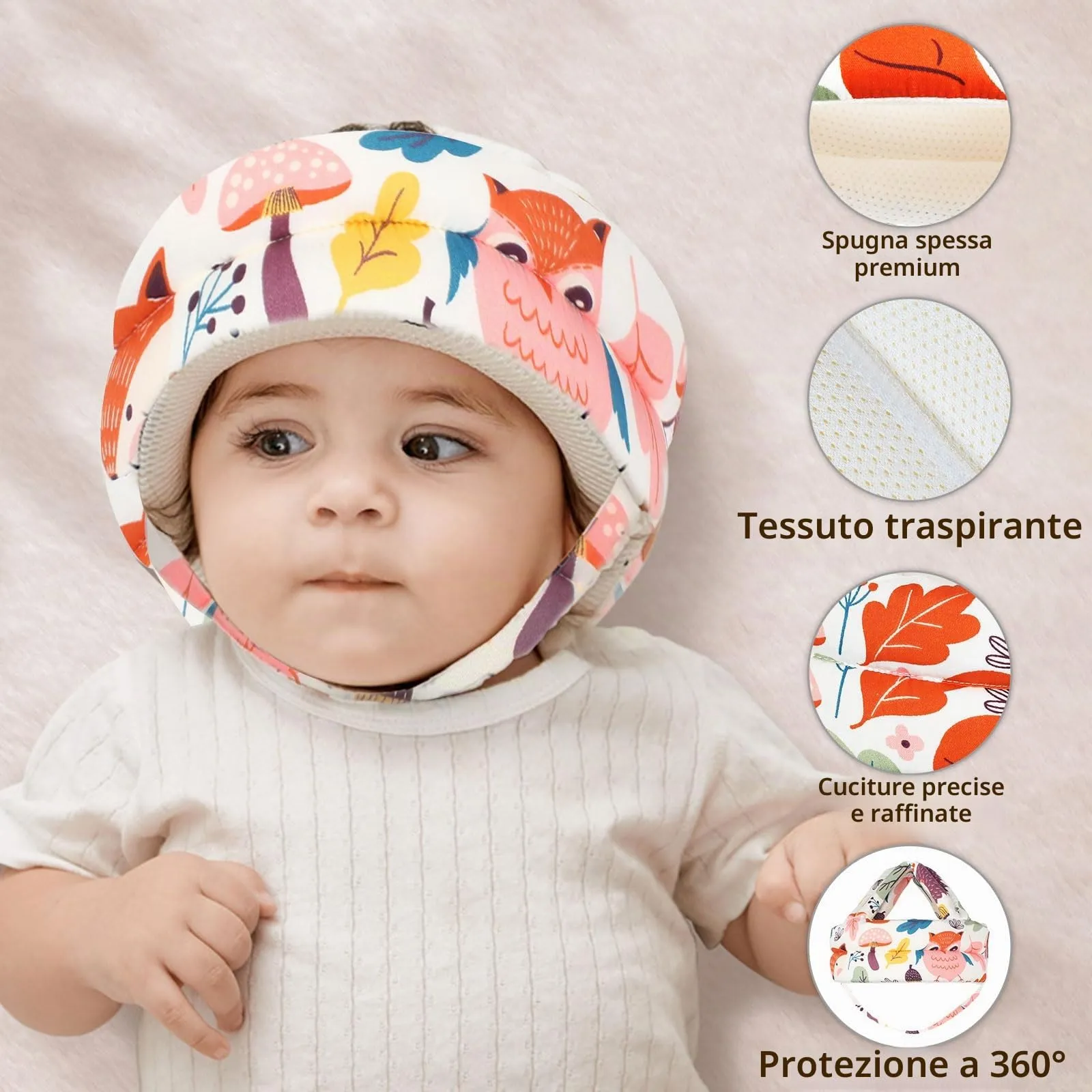 JUNUNDJING Caschetto Primi Passi per Bambini 6-36 Mesi, Volpe bianca - immagine 3