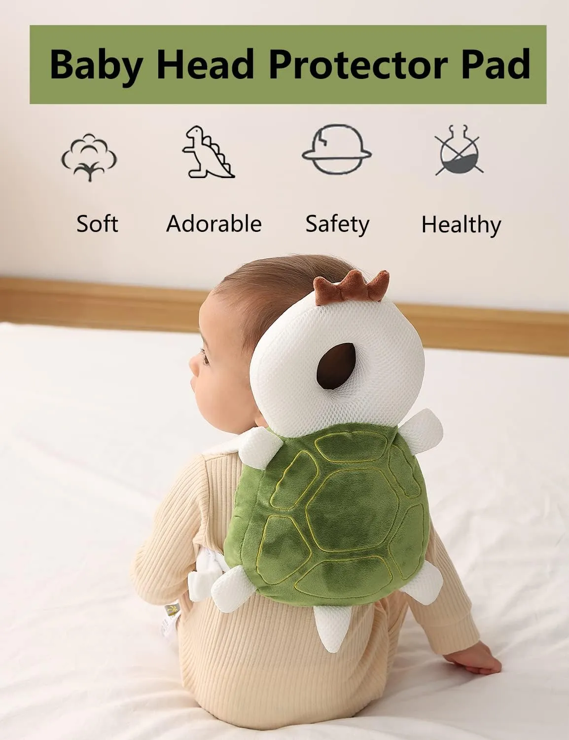 Bambebe Cuscino Anticaduta Protezione Testa per Neonato e Bambini Regolabile, Modello Tartaruga - immagine 2