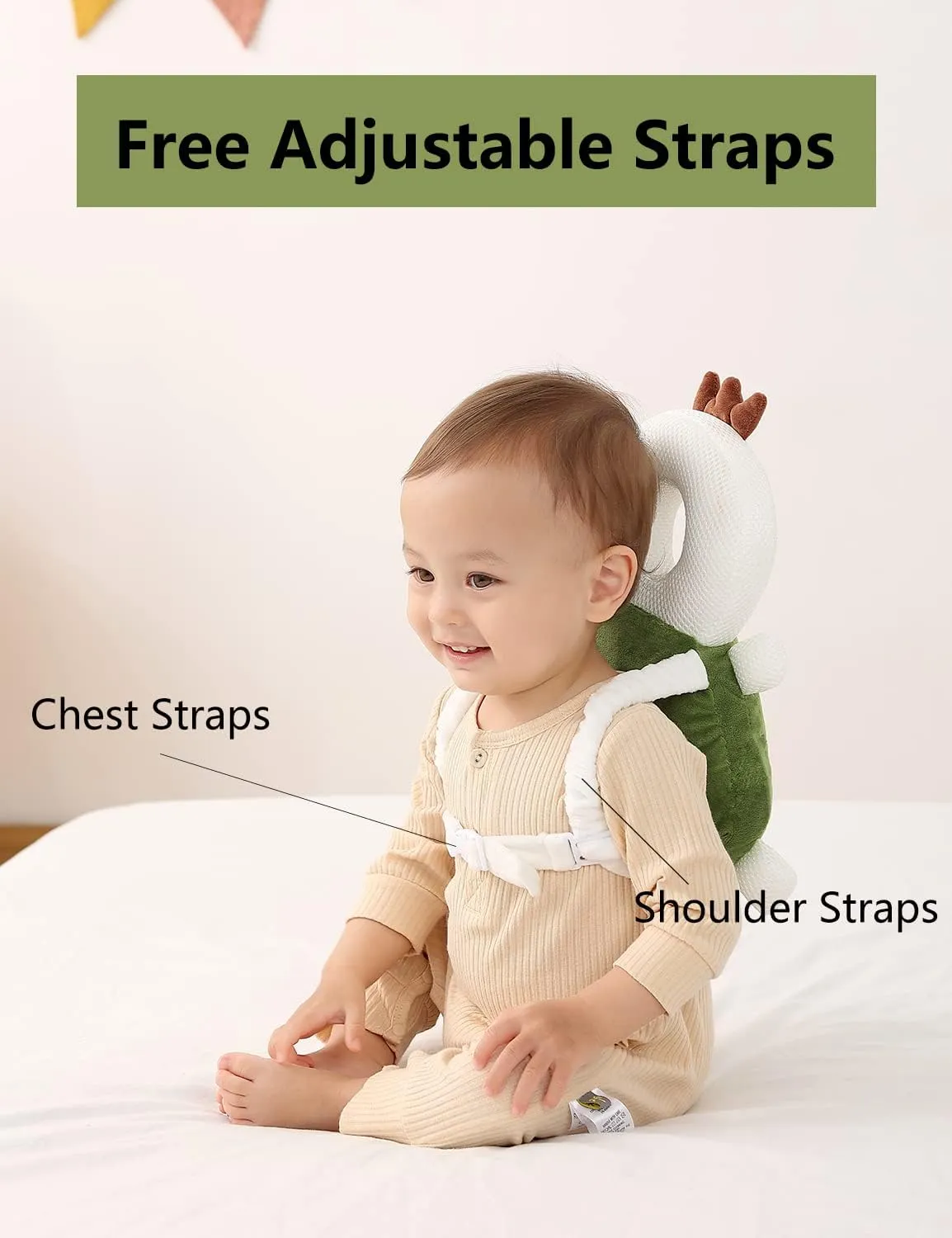 Bambebe Cuscino Anticaduta Protezione Testa per Neonato e Bambini Regolabile, Modello Tartaruga - immagine 4