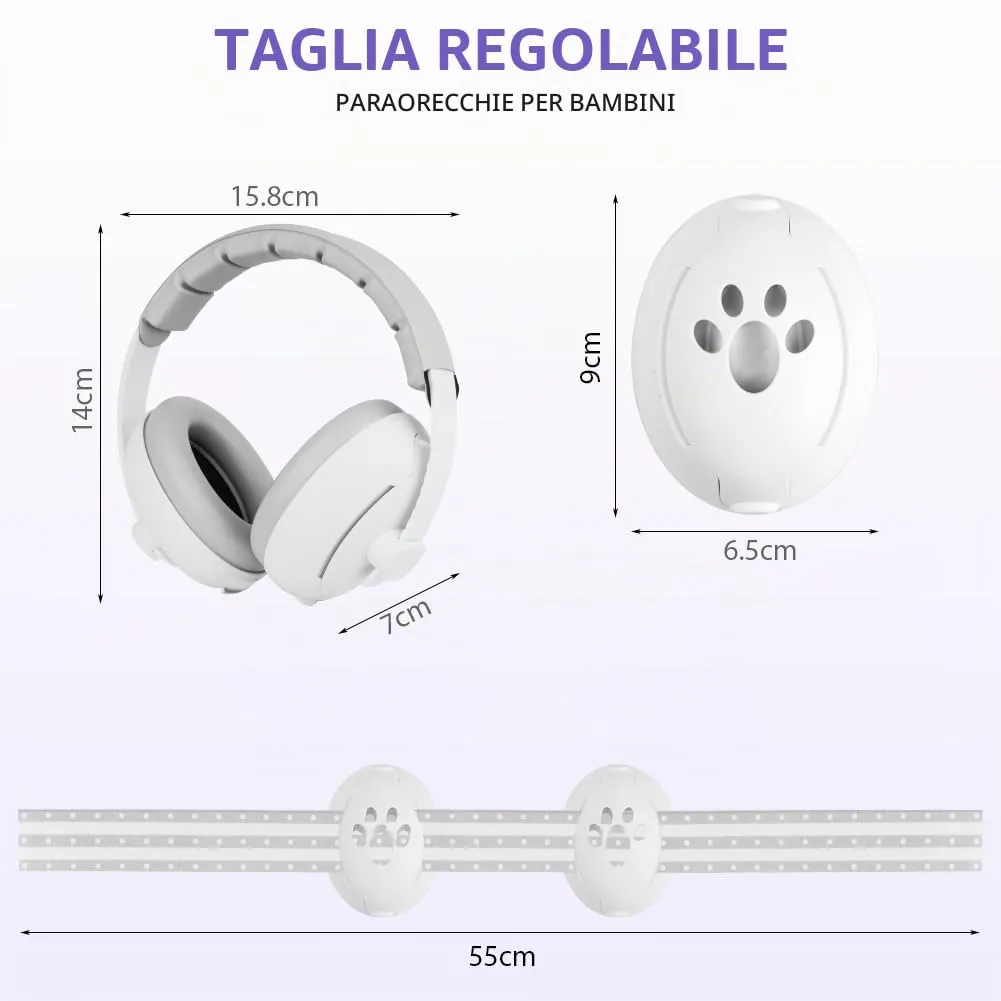 Aolso Cuffie Antirumore 2 in 1 per Neonati e Bambini 0-5 Anni, Archetto Regolabile, Grigio - immagine 2