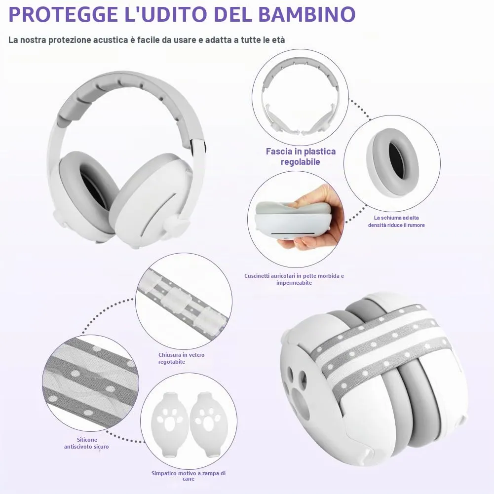 Aolso Cuffie Antirumore 2 in 1 per Neonati e Bambini 0-5 Anni, Archetto Regolabile, Grigio - immagine 3