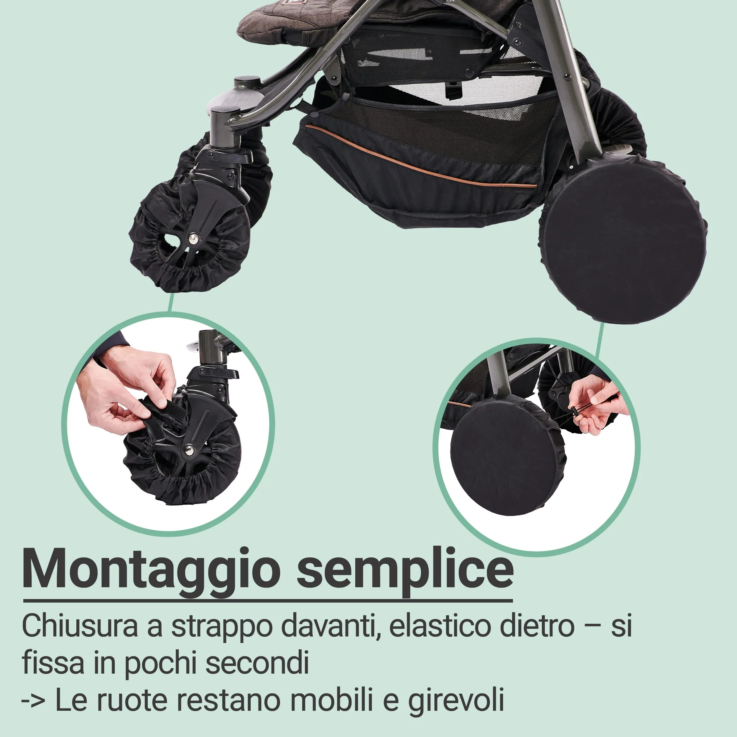 Zamboo Copriruota Passeggino Set 4 Coperture - Nero - immagine 3