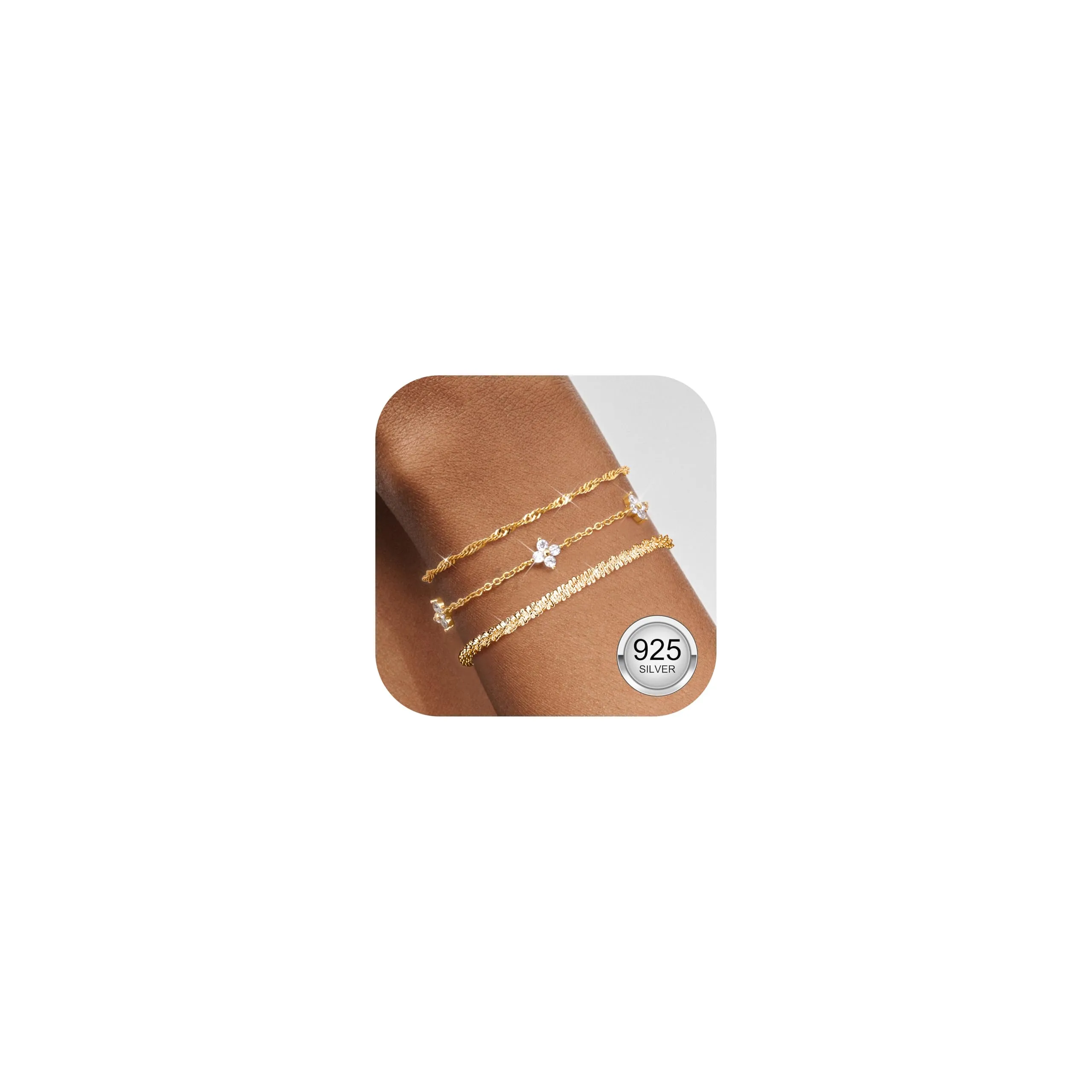 Finrezio Set di 3 Bracciali Donna in Argento 925 e Placcato Oro 16k, 16.5 cm - immagine 1