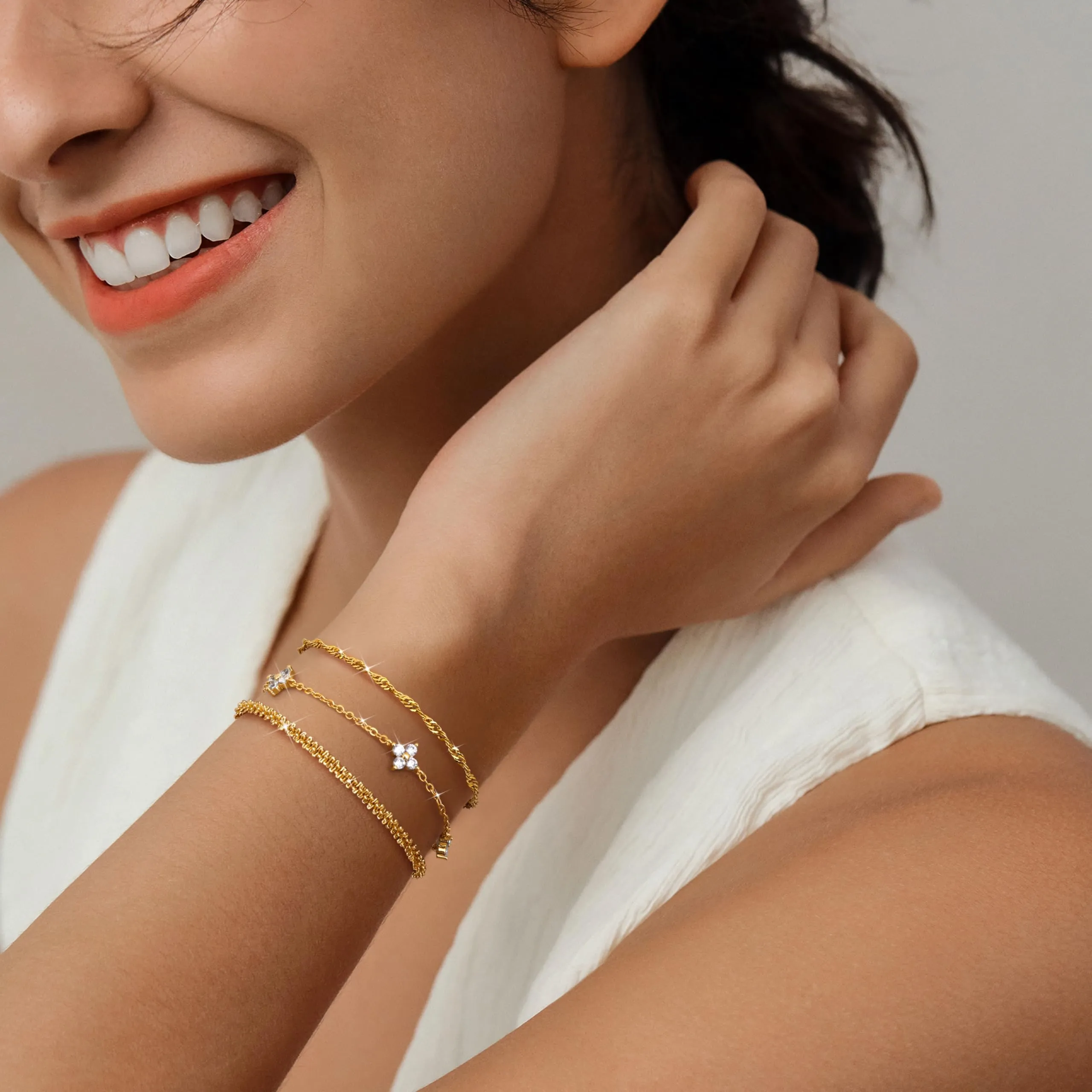 Finrezio Set di 3 Bracciali Donna in Argento 925 e Placcato Oro 16k, 16.5 cm - immagine 3