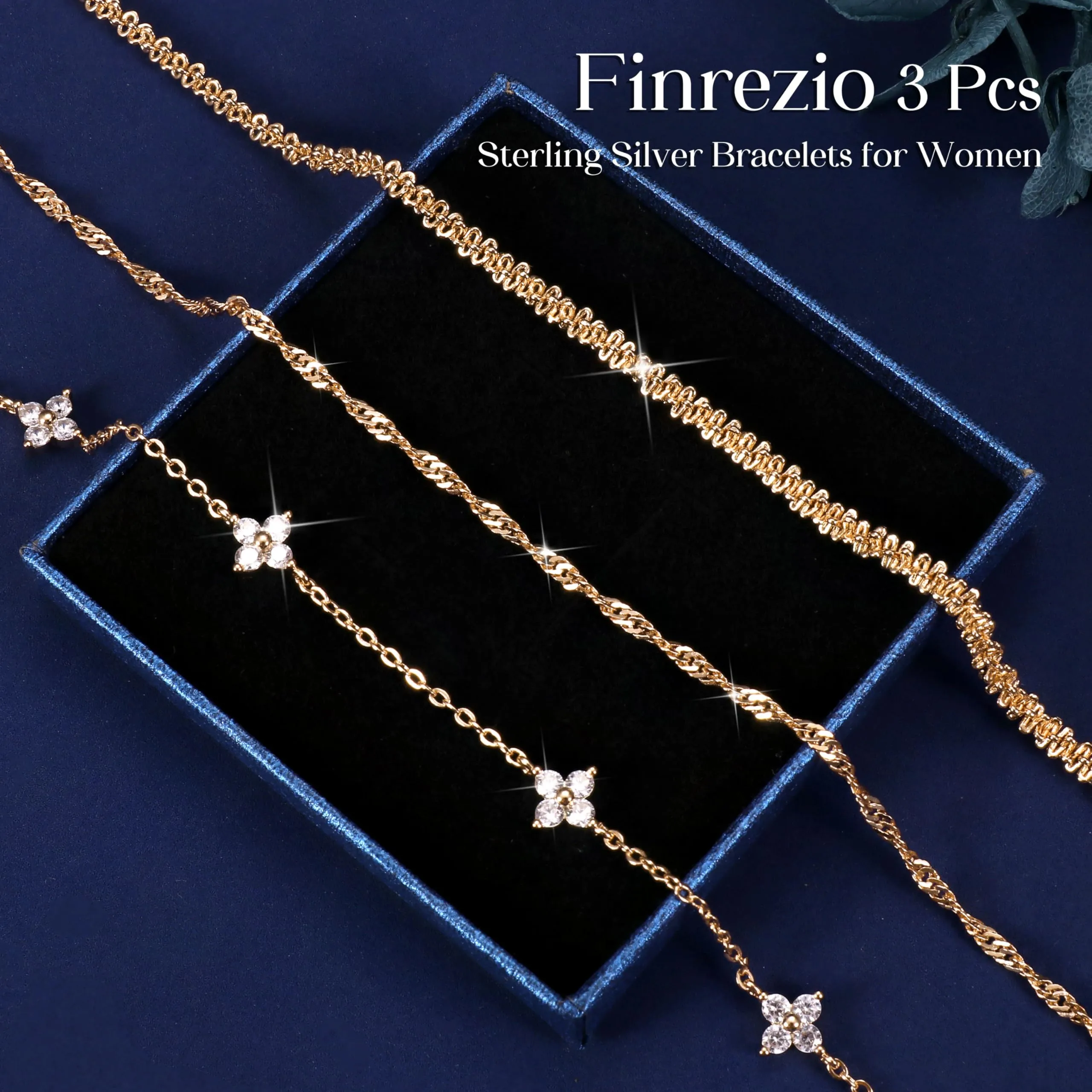 Finrezio Set di 3 Bracciali Donna in Argento 925 e Placcato Oro 16k, 16.5 cm - immagine 4