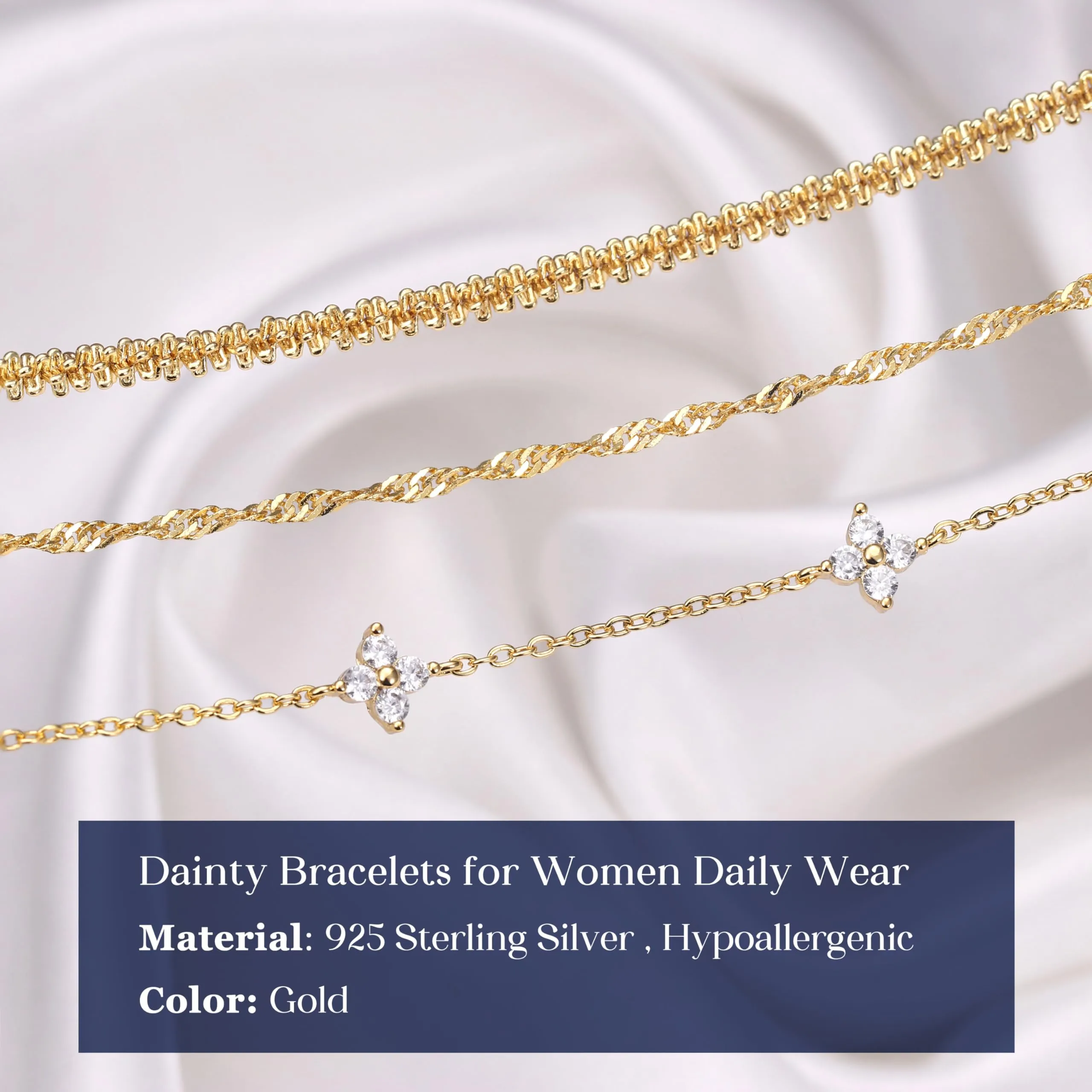 Finrezio Set di 3 Bracciali Donna in Argento 925 e Placcato Oro 16k, 16.5 cm - immagine 6