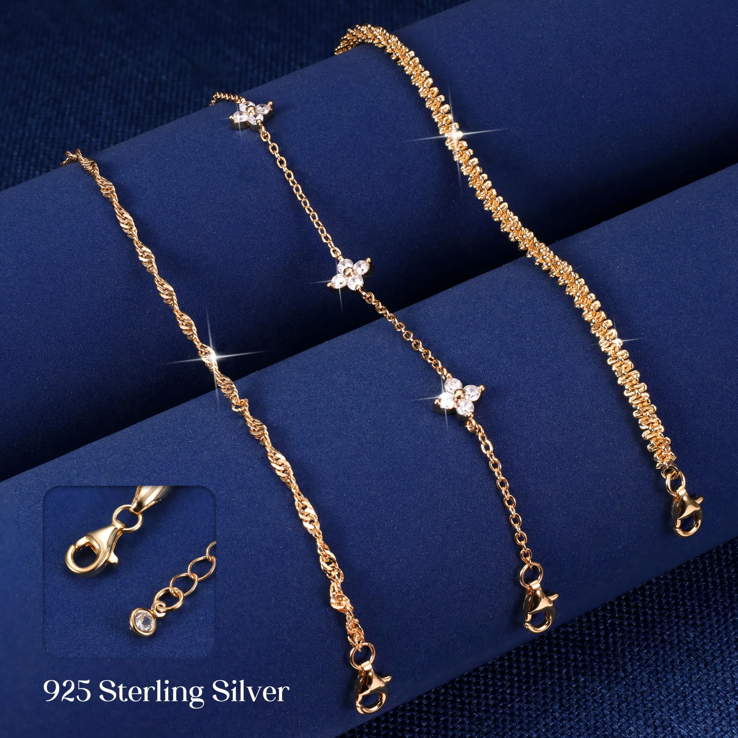 Finrezio Set di 3 Bracciali Donna in Argento 925 e Placcato Oro 16k, 16.5 cm - immagine 7