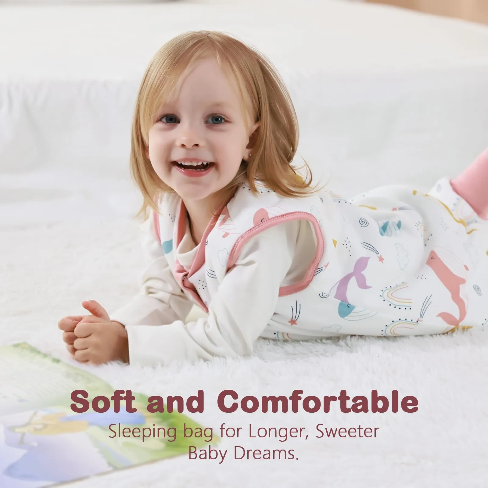 MIKAFEN Sacco Nanna con Gambe per Bambini, 2,5 Tog, 18-36 Mesi, Balena Arcobaleno - immagine 8