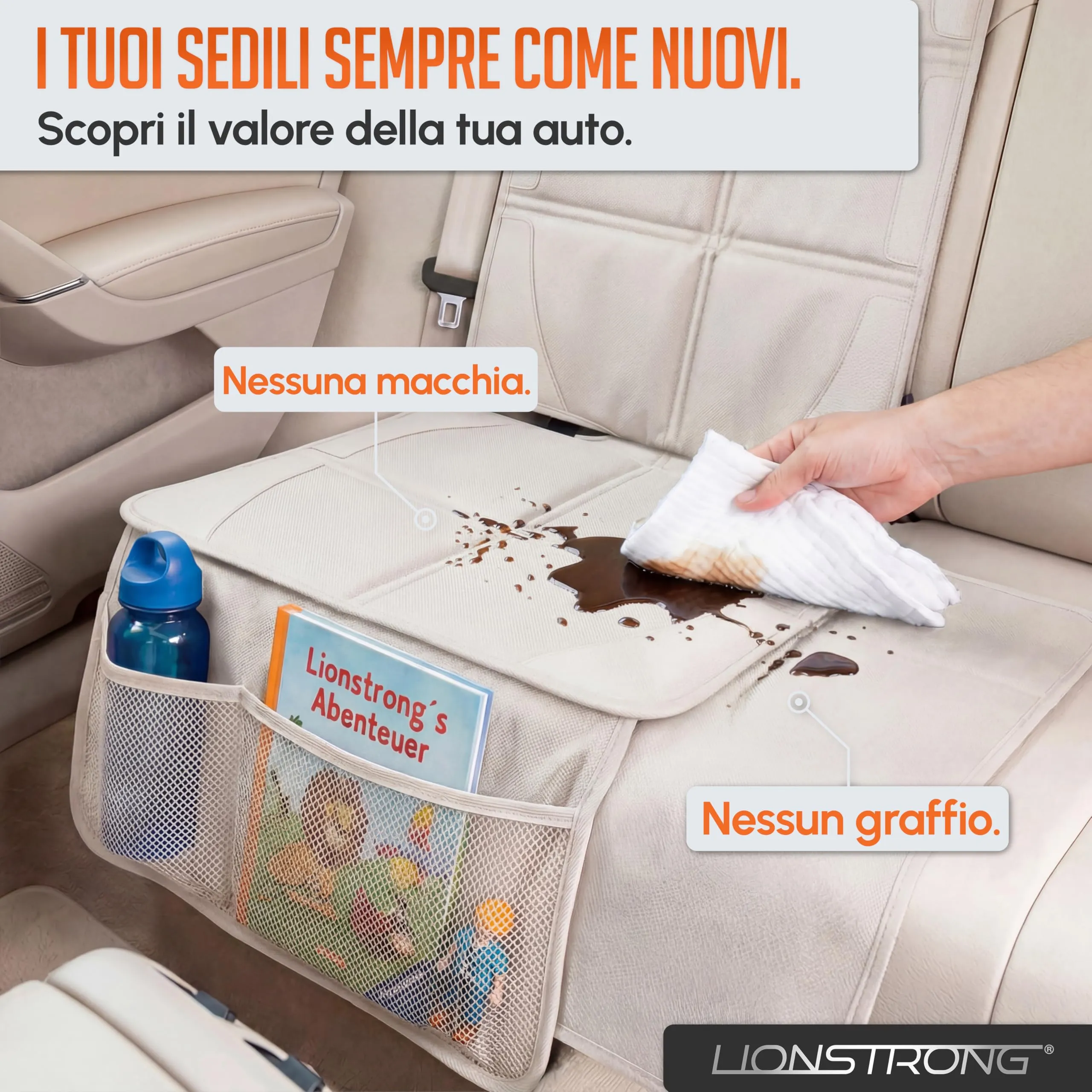 LIONSTRONG Protettori per Sedile ISOFIX Extra Grande - Crema - immagine 2