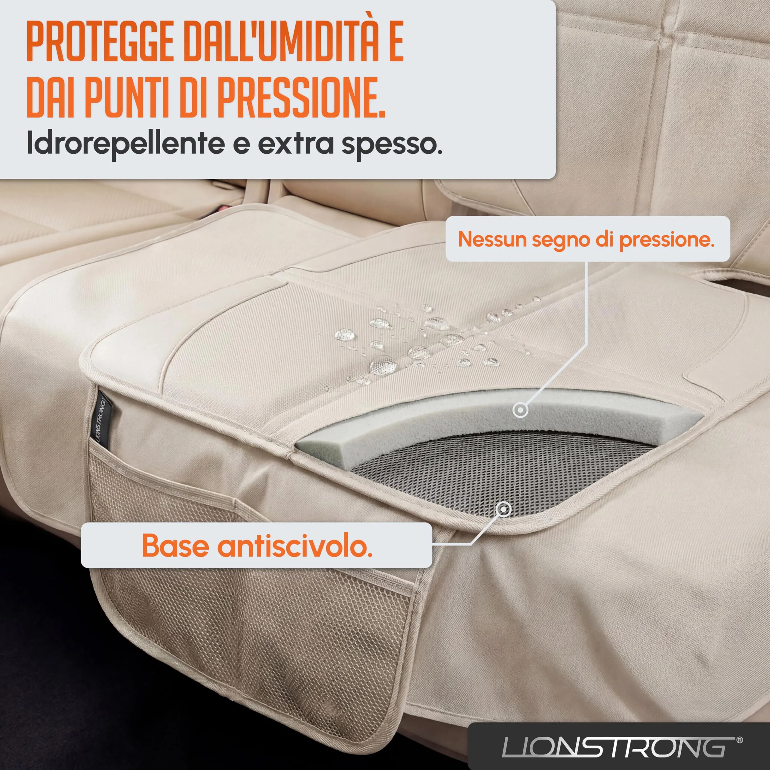 LIONSTRONG Protettori per Sedile ISOFIX Extra Grande - Crema - immagine 4
