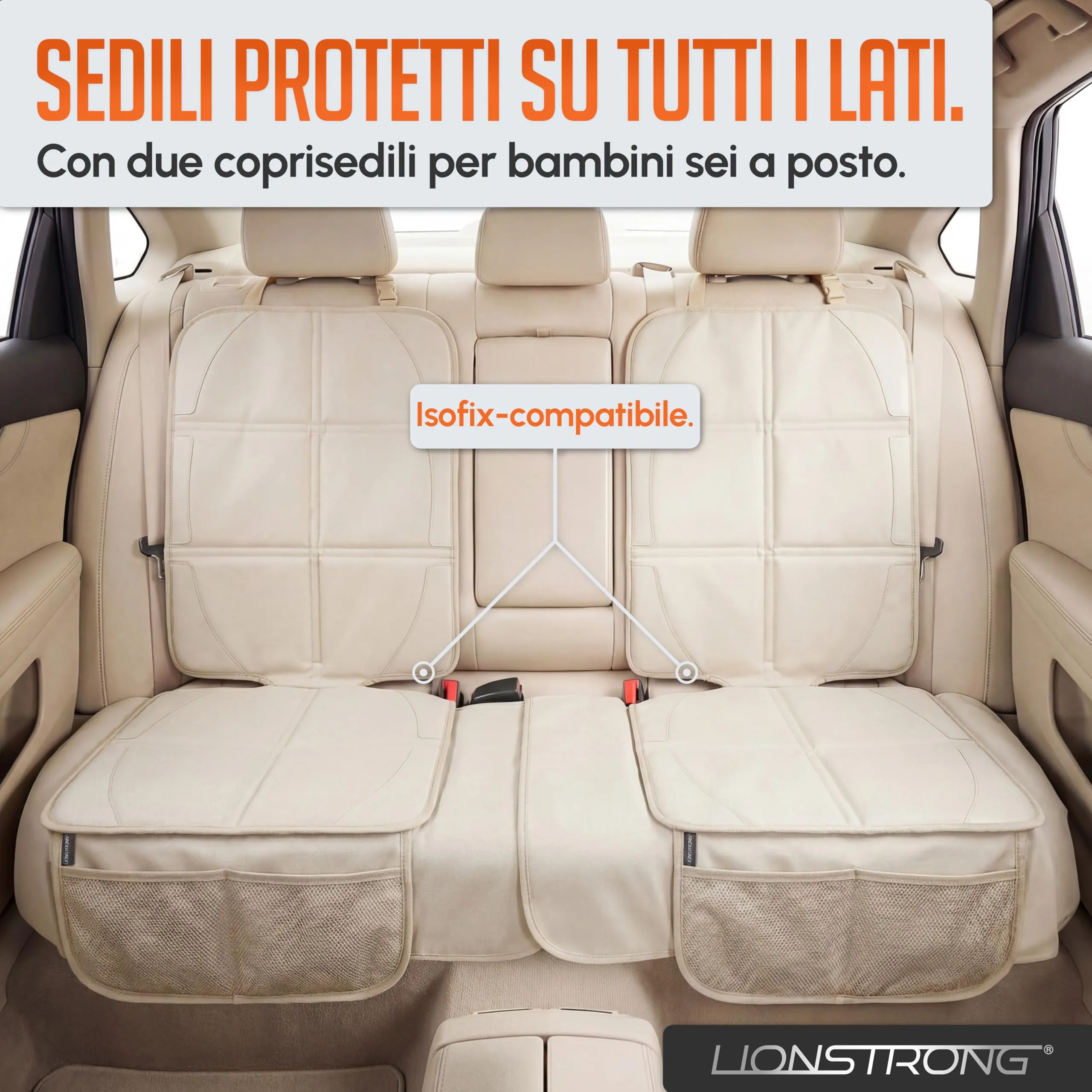 LIONSTRONG Protettori per Sedile ISOFIX Extra Grande - Crema - immagine 5