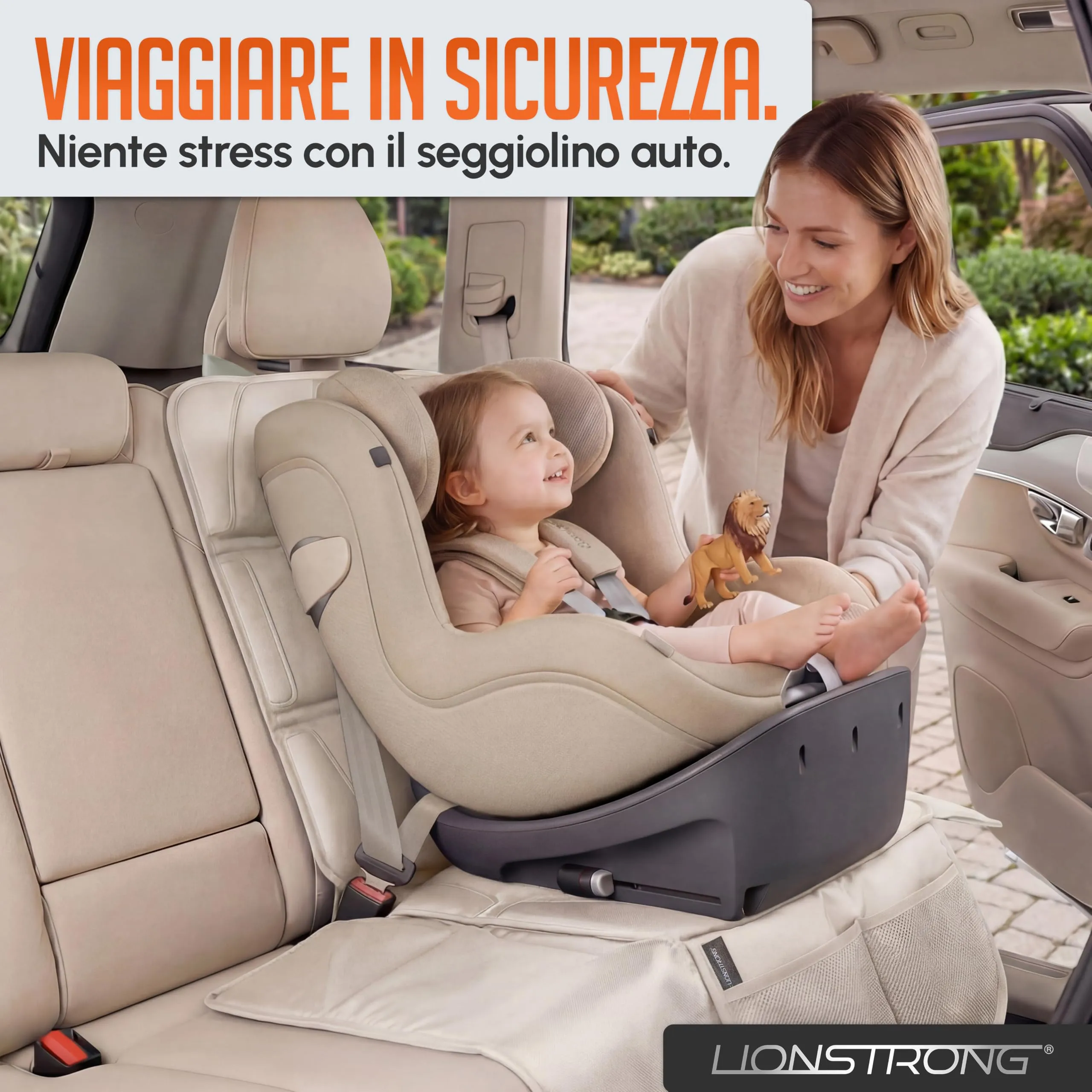 LIONSTRONG Protettori per Sedile ISOFIX Extra Grande - Crema - immagine 6