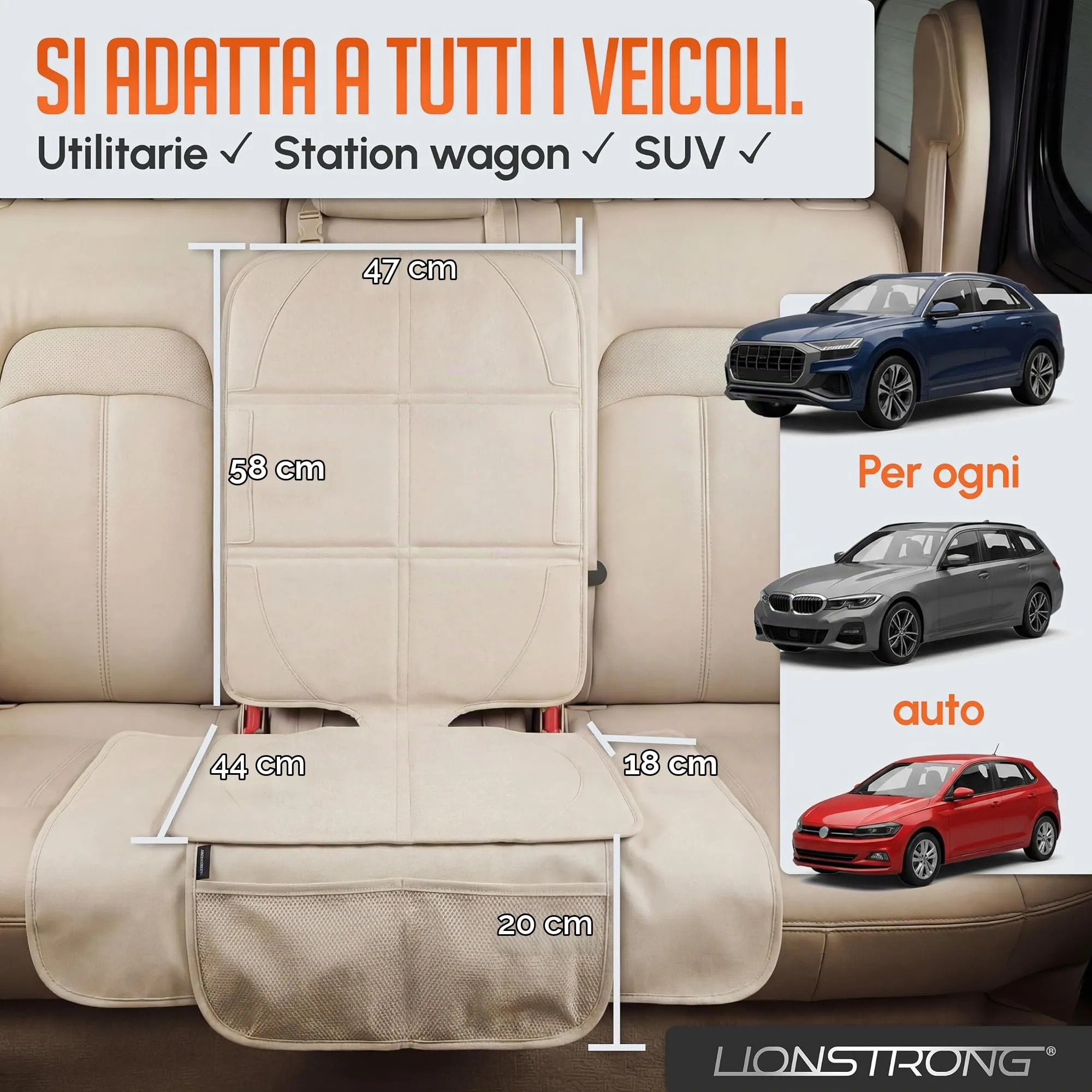 LIONSTRONG Protettori per Sedile ISOFIX Extra Grande - Crema - immagine 8