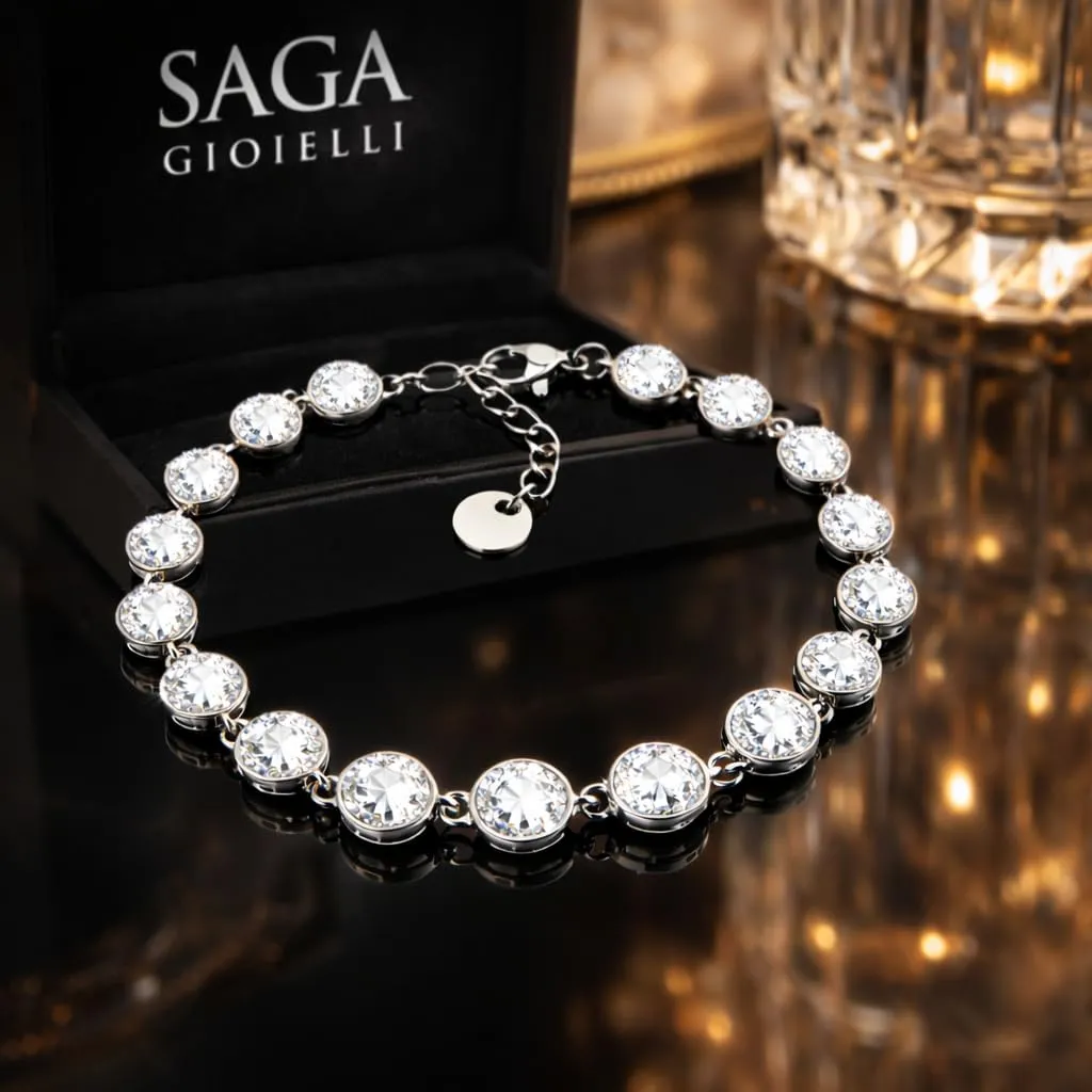 SAGA GIOIELLI Bracciale Tennis con Zirconi in Acciaio Inox per Donna e Uomo - immagine 6