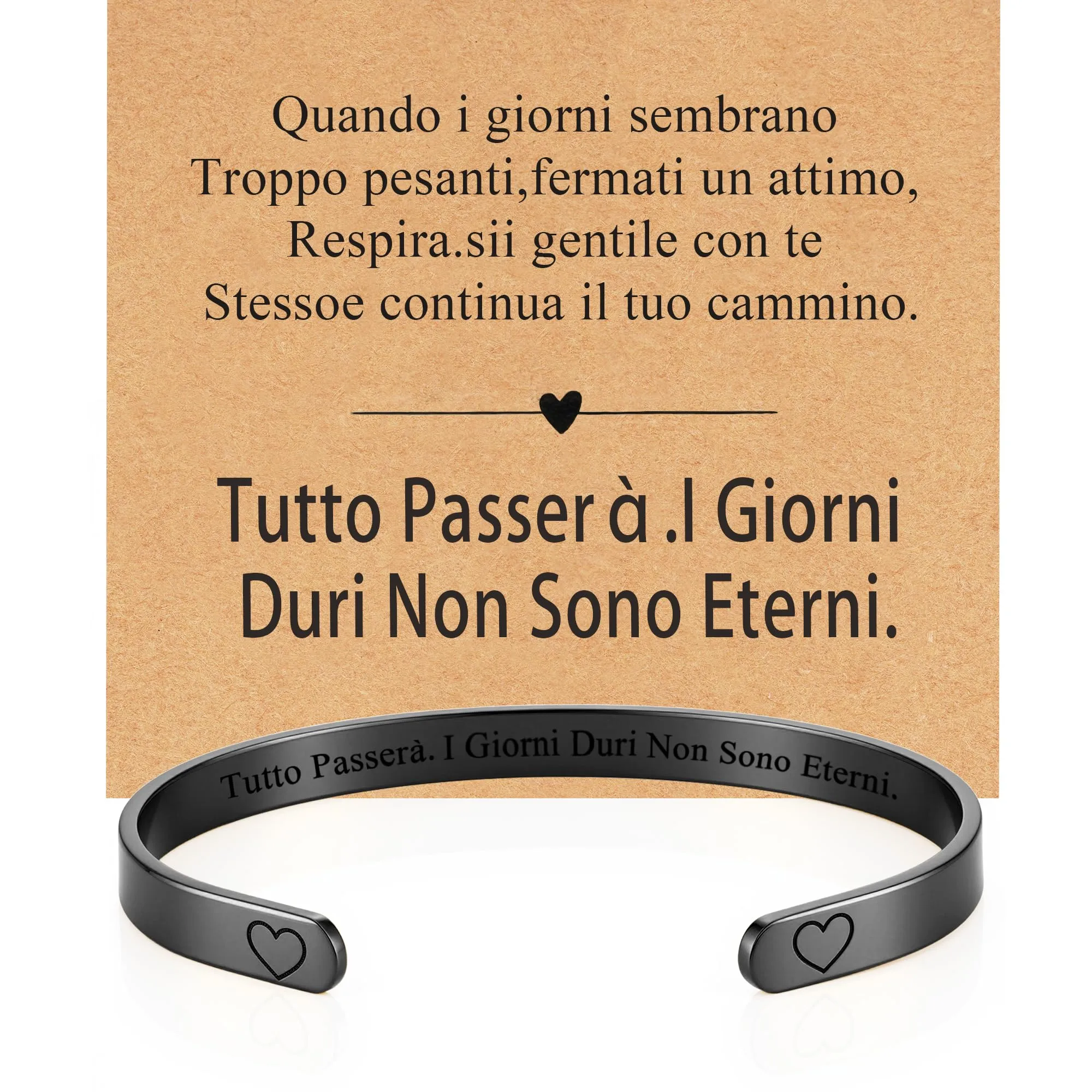 Rajputana Bracciale Donna in Acciaio Tutto Passerà Mantra Nero - immagine 1