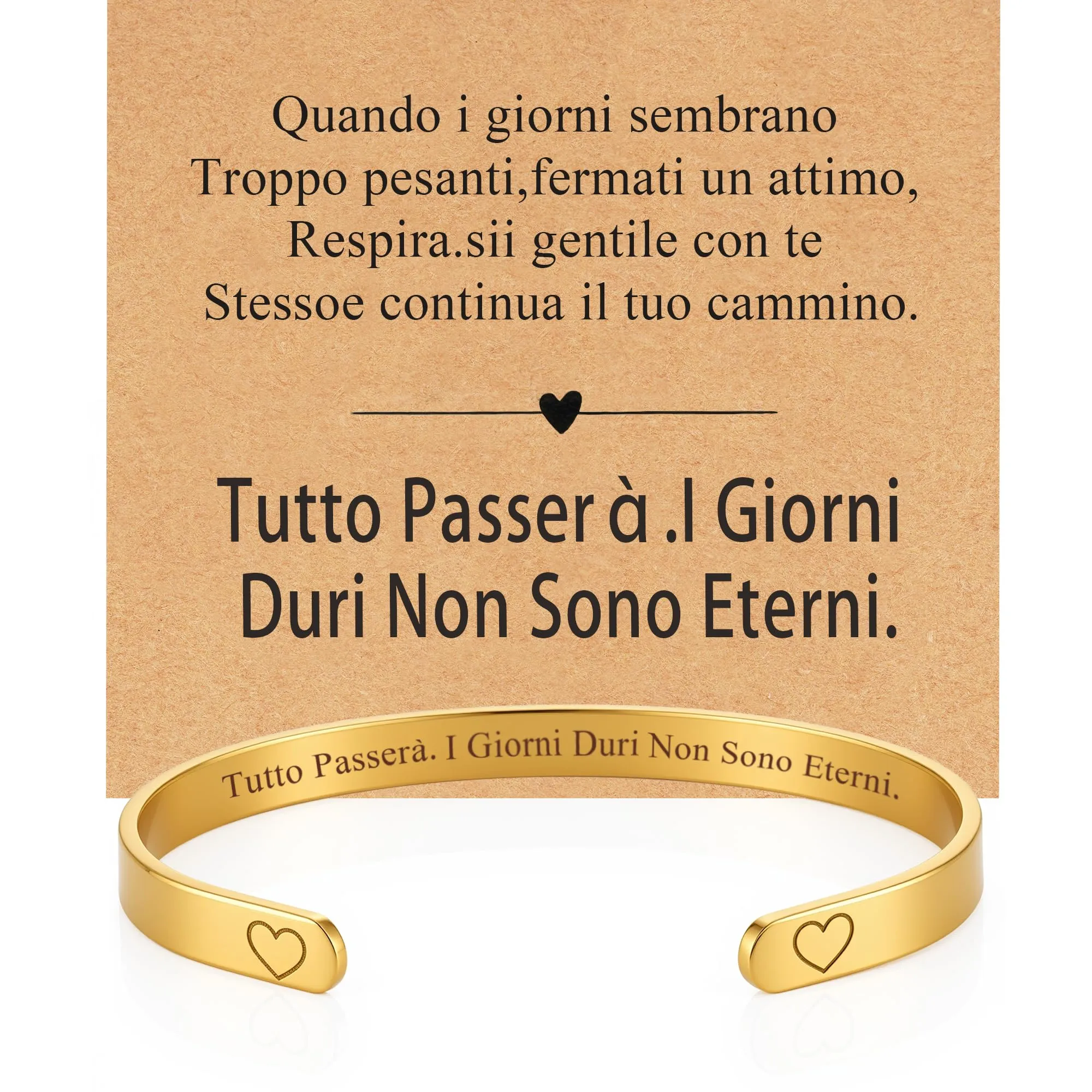 Rajputana Bracciale Donna in Acciaio Oro con Frase Tutto Passerà - immagine 1