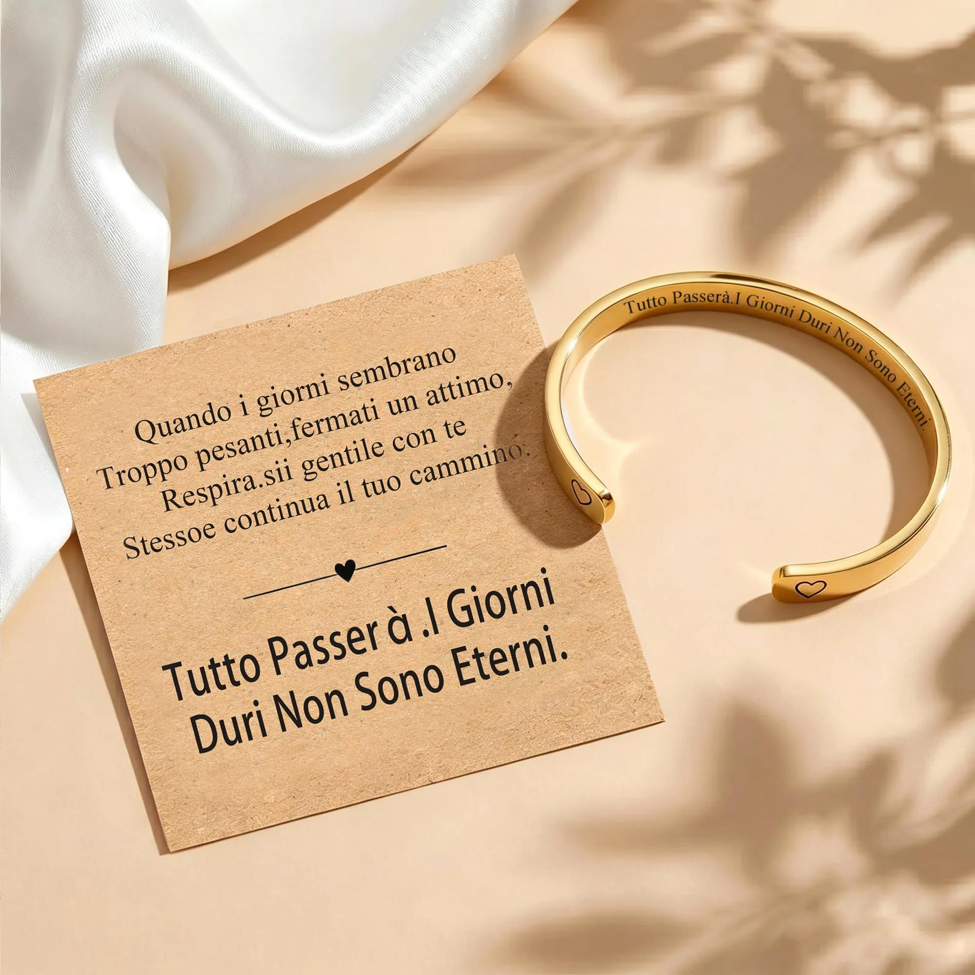 Rajputana Bracciale Donna in Acciaio Oro con Frase Tutto Passerà - immagine 4