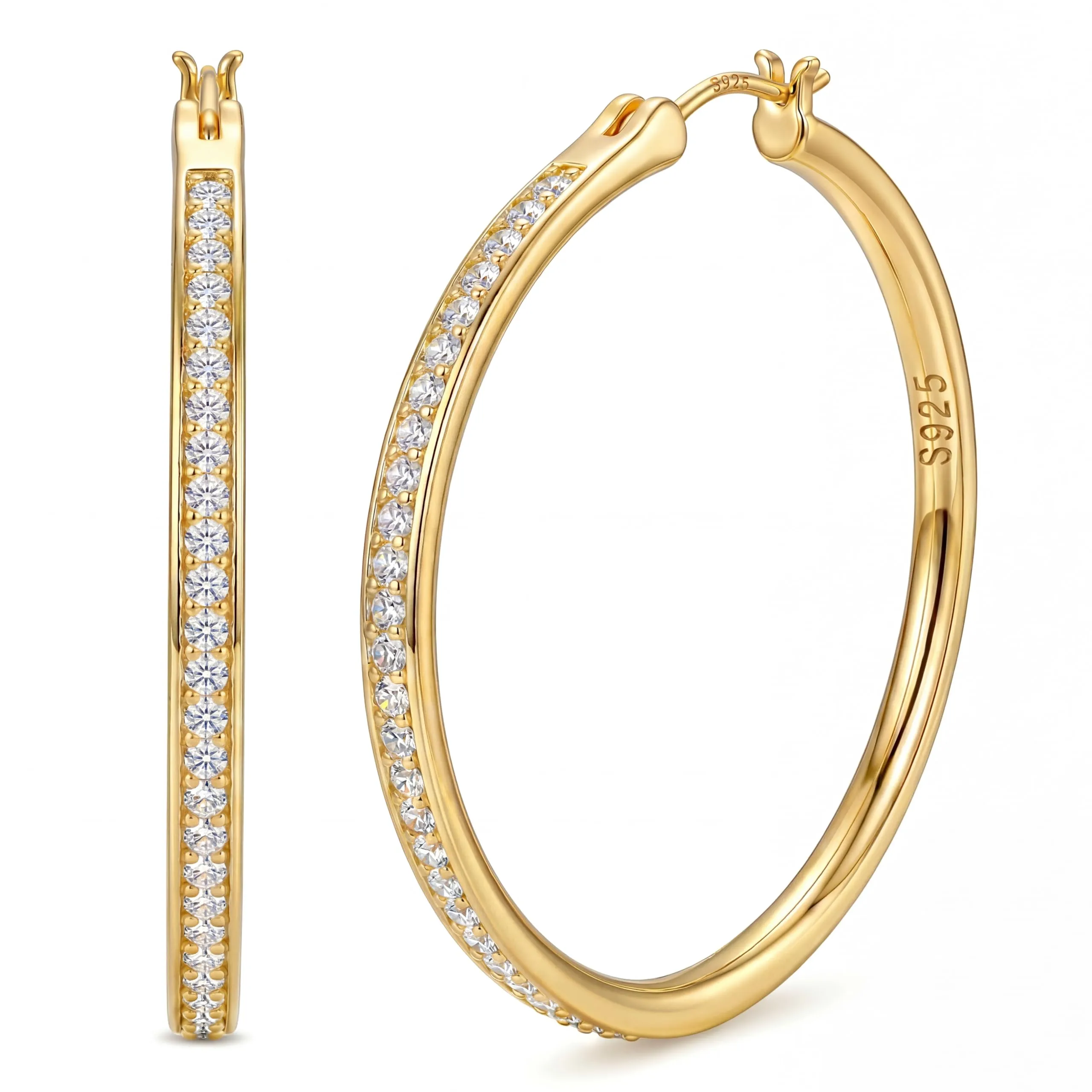 FANCH Orecchini a Cerchio in Argento 925 Placcato Oro Bianco 18K con Zirconia Cubica, 20mm - immagine 1