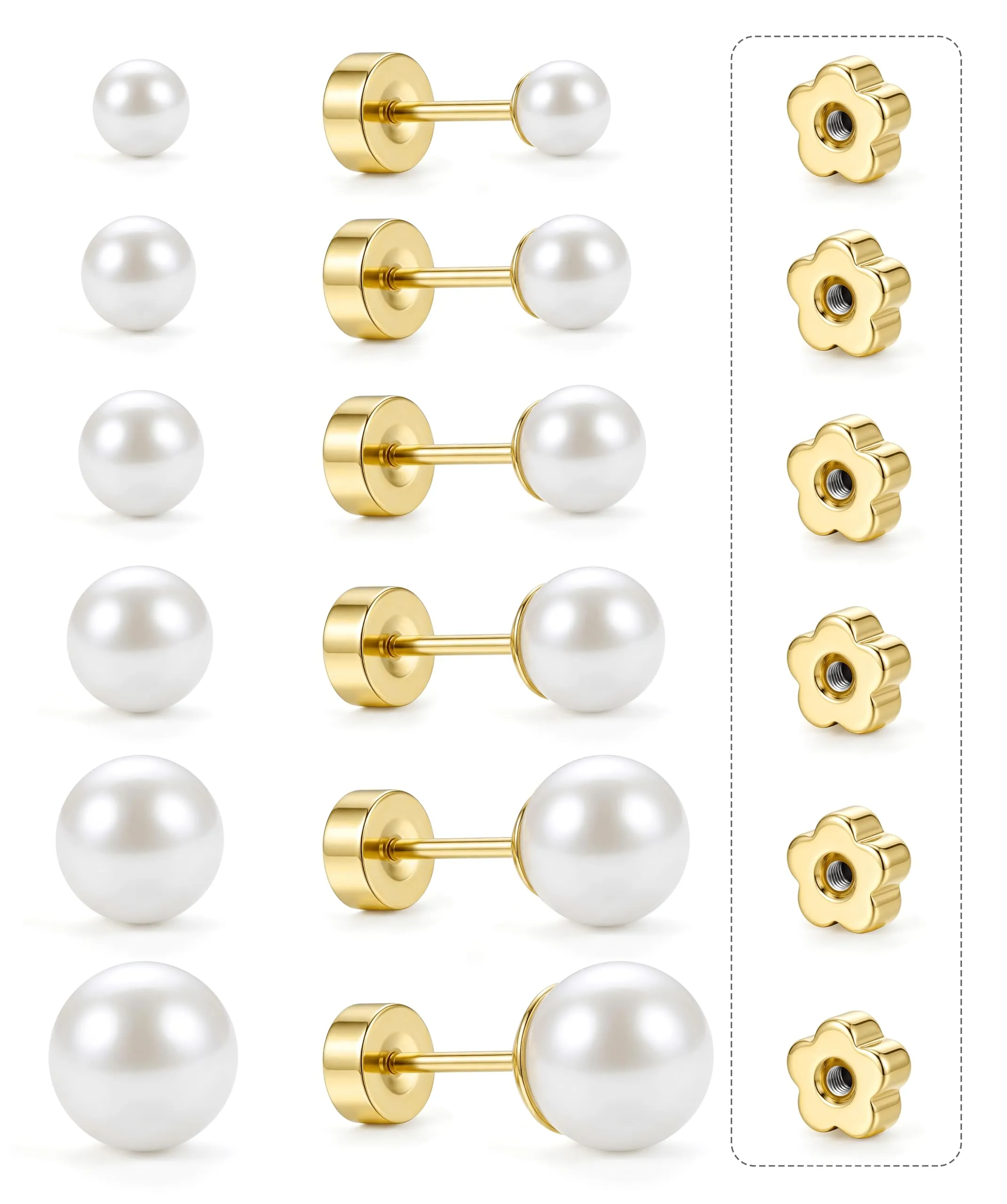 Roheafer 6 Paia Set Orecchini Perle Donna (G) - immagine 1