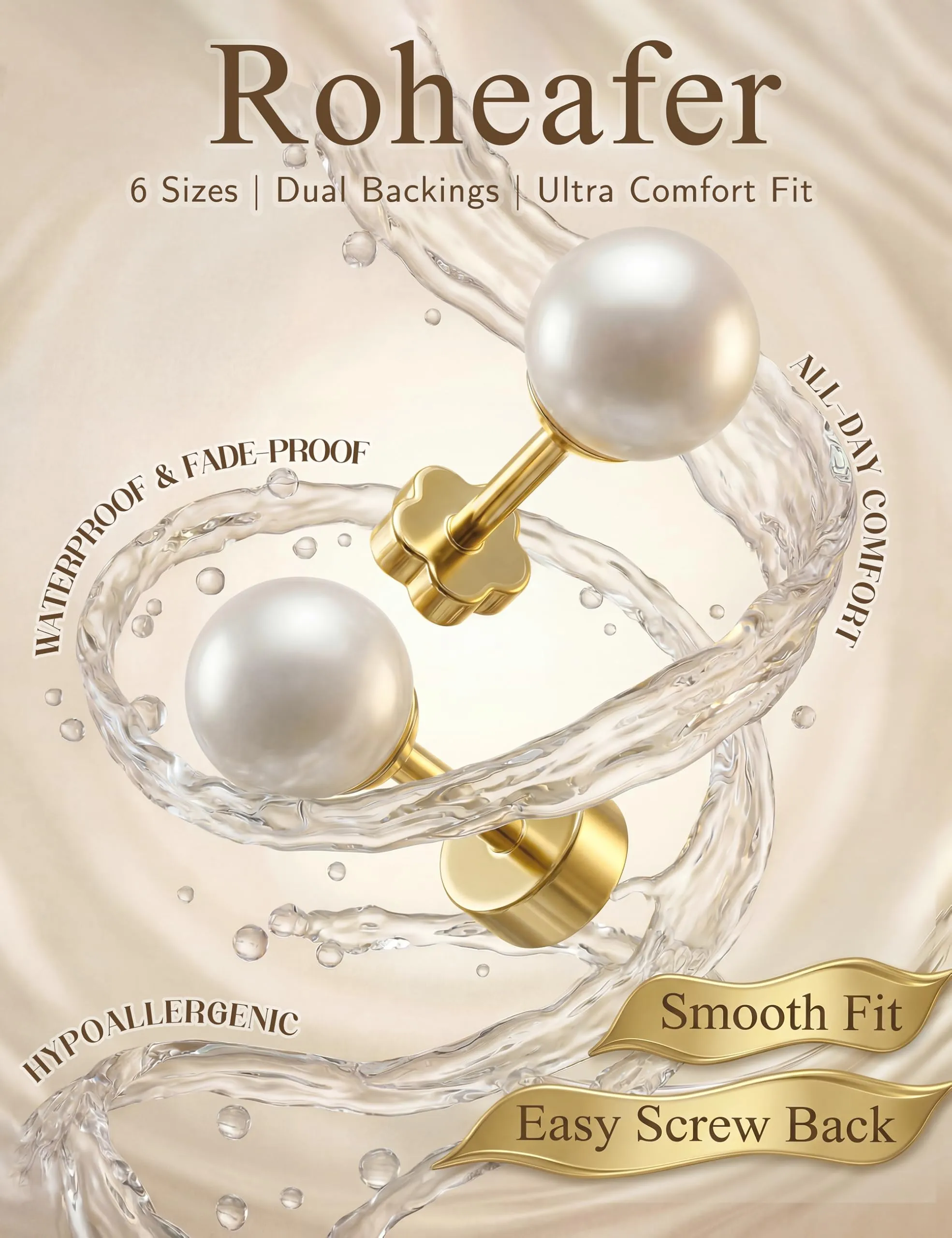 Roheafer 6 Paia Set Orecchini Perle Donna (G) - immagine 5