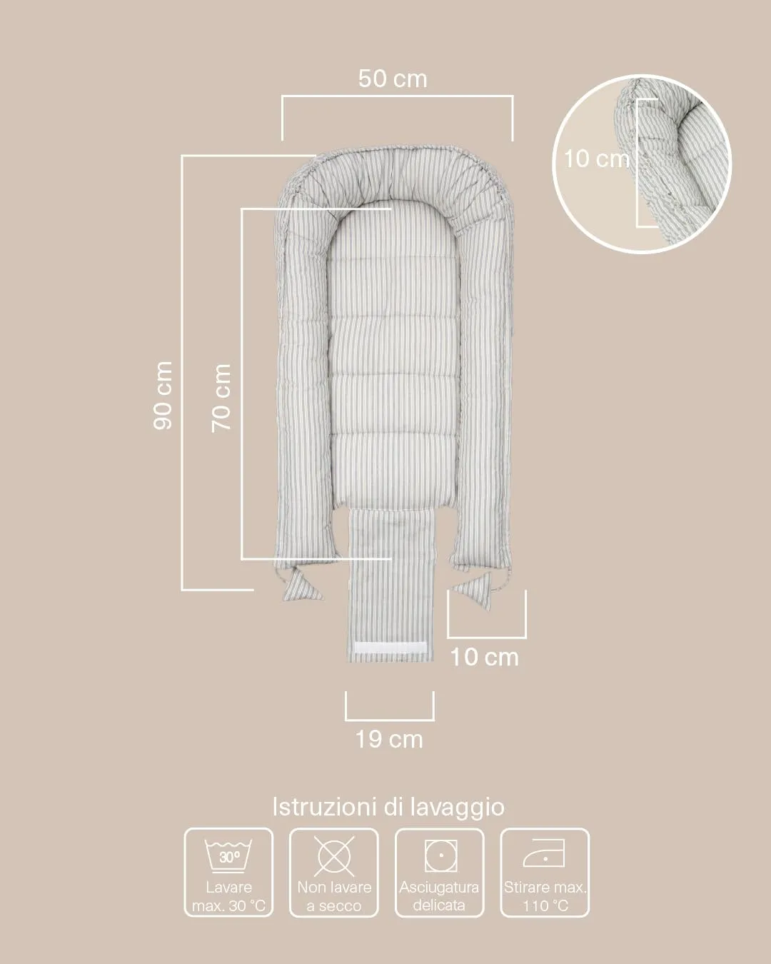 molis&co Nido per bebè 90 x 50 cm, Riduttore per culla e Co-sleeping Nest in Cotone OEKO-TEX 100, Blue Stripes - immagine 2