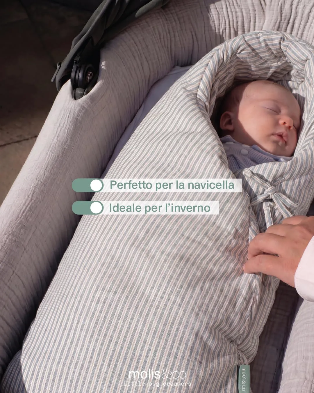 molis&co Sacco Passeggino Invernale TOG 6.5 Universale 100% Cotone - Blue Stripes - immagine 4