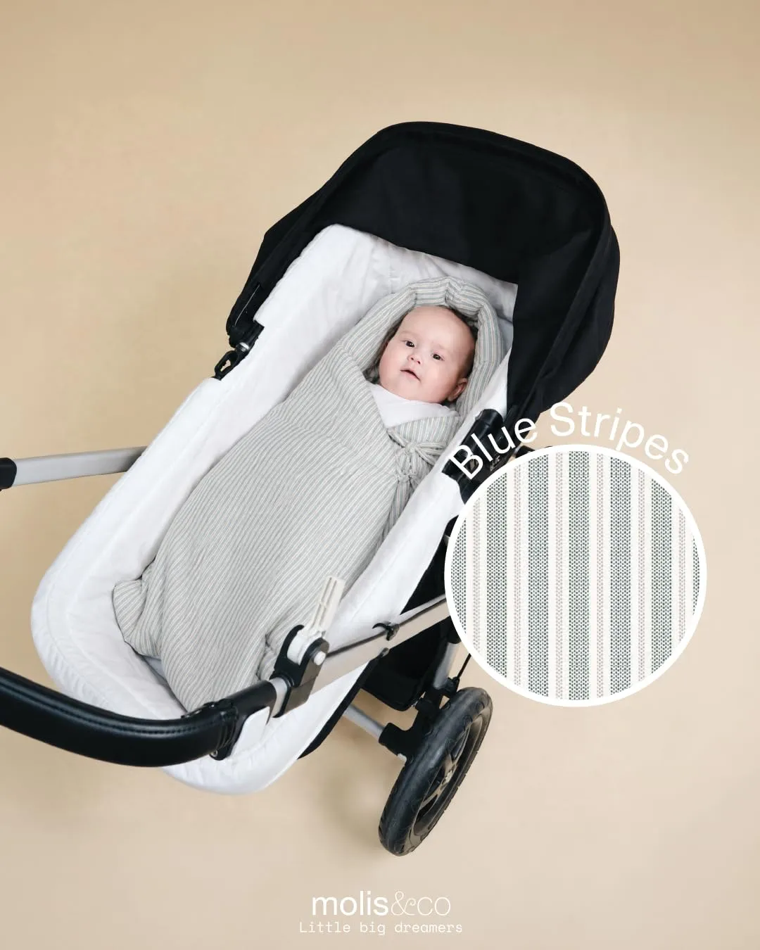 molis&co Sacco Passeggino Invernale TOG 6.5 Universale 100% Cotone - Blue Stripes - immagine 5