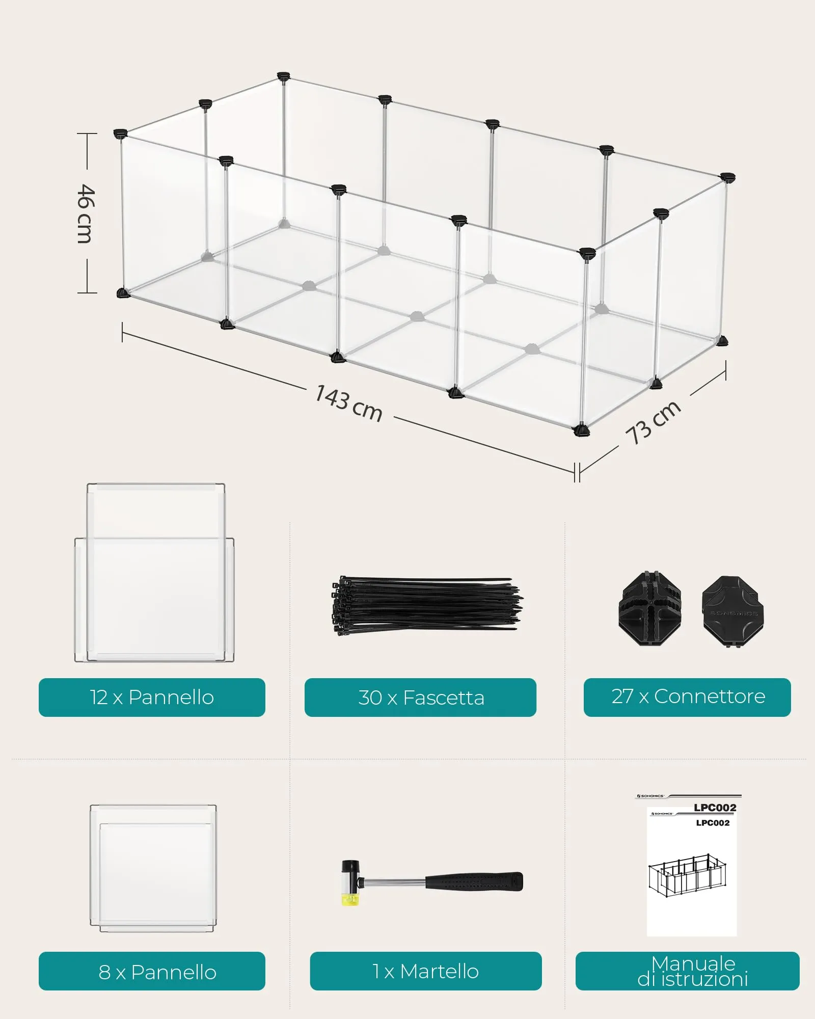 SONGMICS Recinto per Animali con Fondo, 143 x 73 x 46 cm - immagine 6