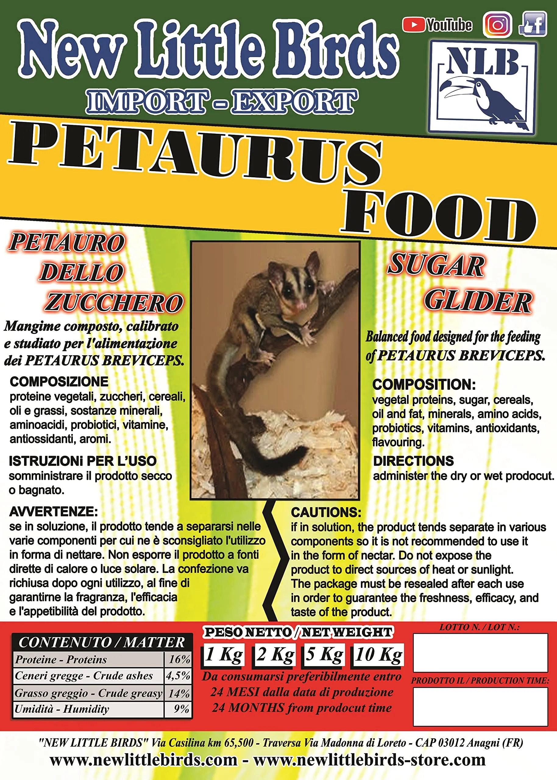 New Little Birds Petaurus Food Mangime per Petauro dello Zucchero, 1 kg - immagine 2