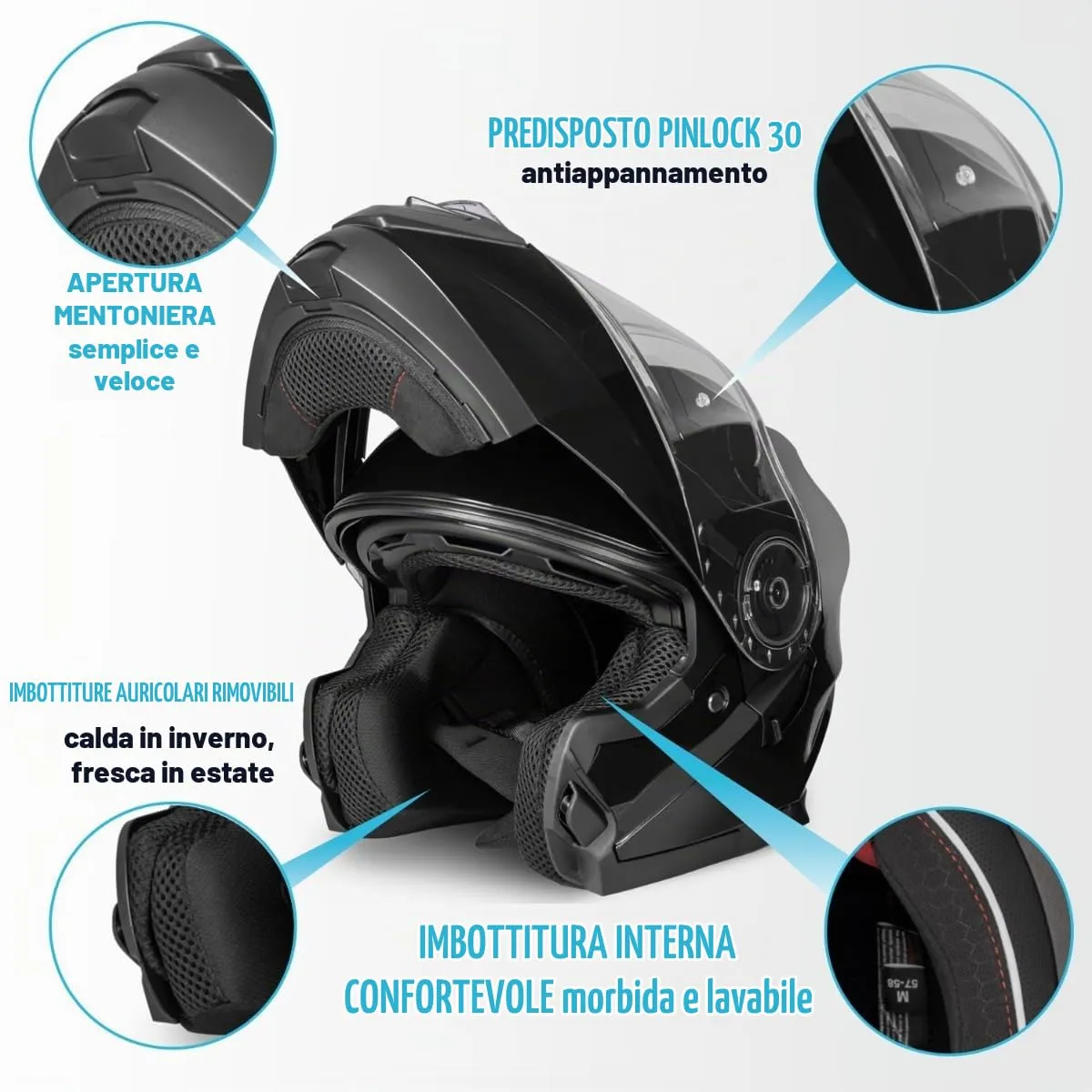 Vinz Santos Casco Modulare Moto & Scooter, Doppia Visiera, ECE 22.06, Pinlock Ready, Nero, XL - immagine 3