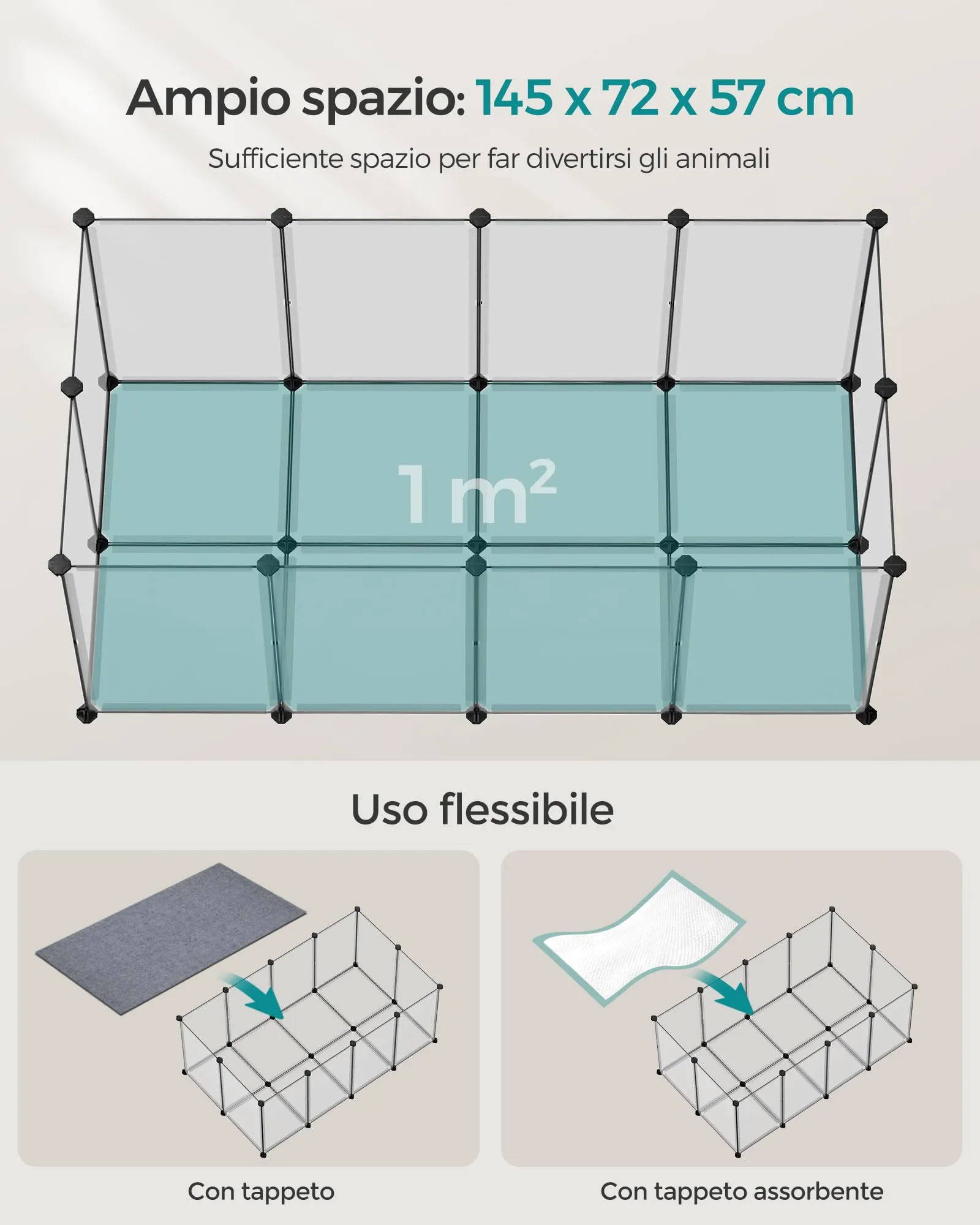SONGMICS Recinto per Animali con Fondo, 140 x 70 x 55 cm - immagine 4