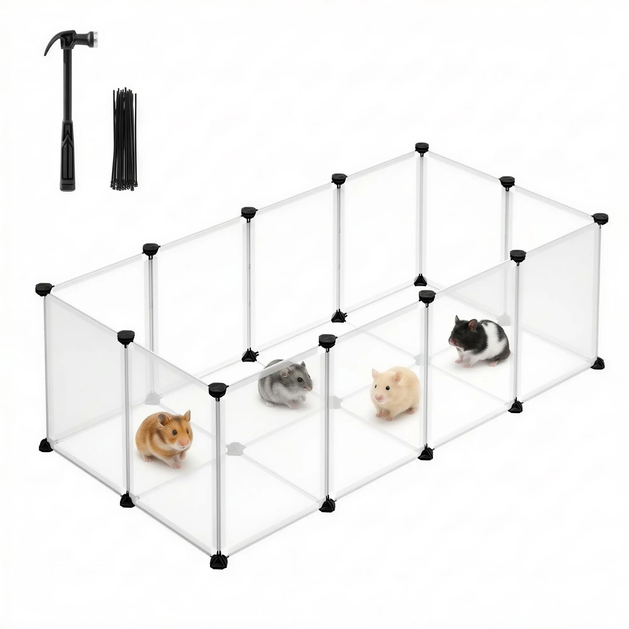 SONGMICS ULPC001W01 Recinzione in Plastica per Piccoli Animali con Pavimento, 125 x 62 x 41 cm, Bianco - immagine 1